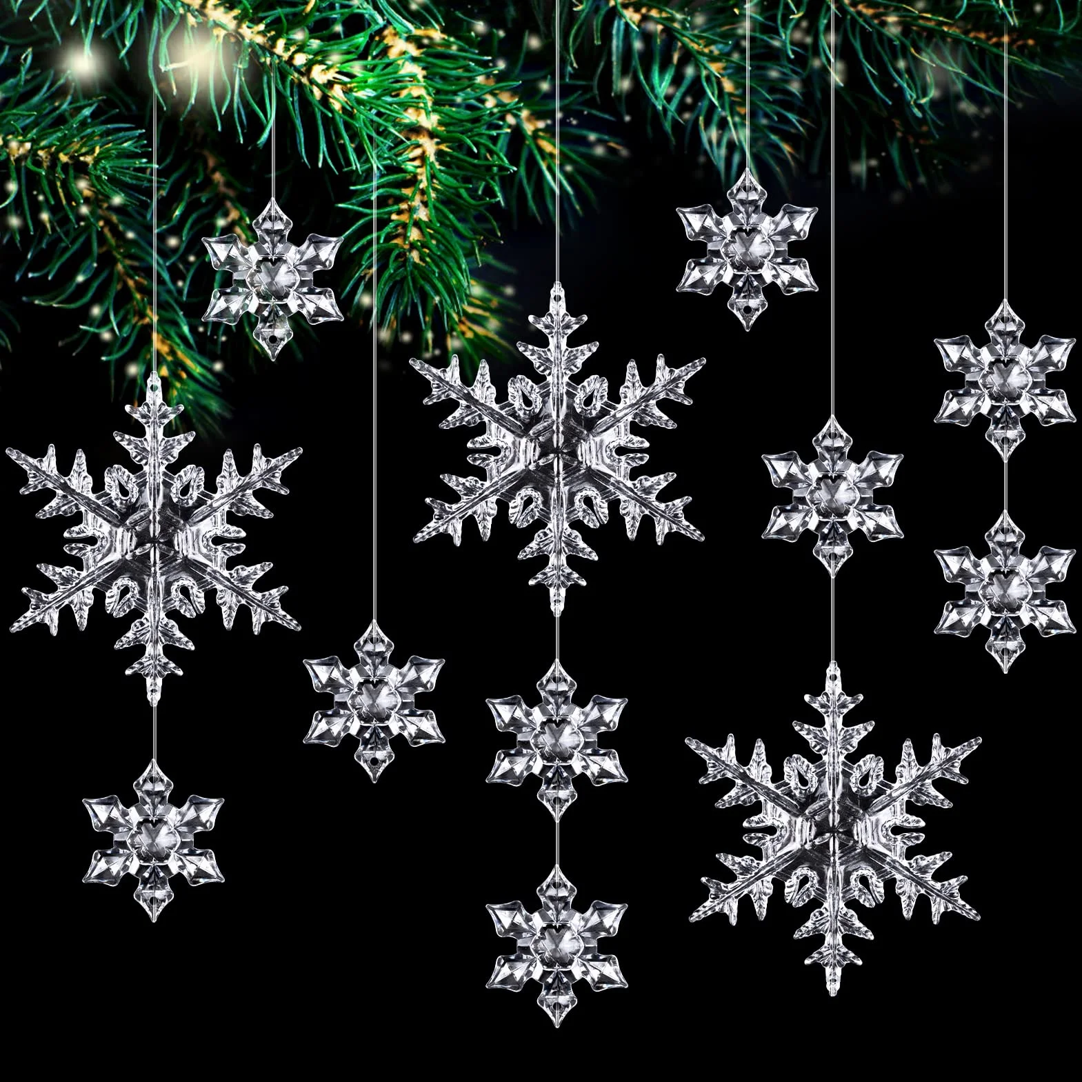 Copos de Nieve Decorativos de Navidad 25 Piezas, Acrílico Adornos Colgantes para Árbol Hogar Ventana