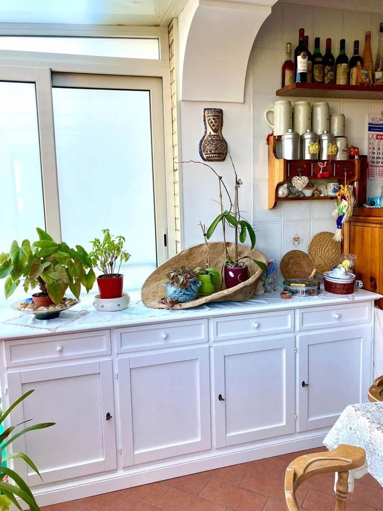 Mar.c.a. Design, Aparador Blanco, Aparador Cocina de Madera con 4 Cajones y 4 Puertas - Mueble TV Salon 205x42x86H - Mueble Salon y Cocina, Mueble TV Blanco para Varios Ambientes y Usos, Made in Italy
