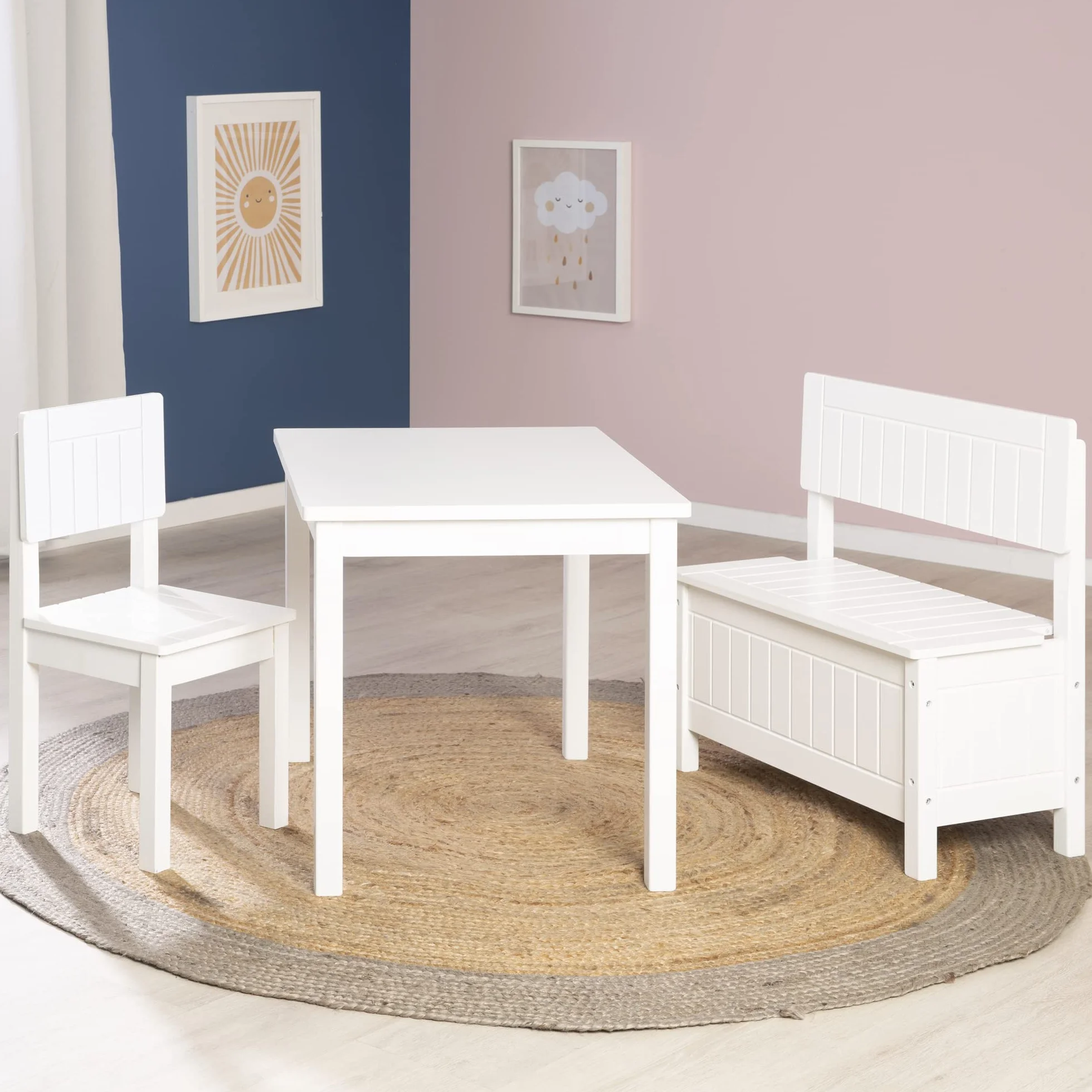 roba Silla infantil, silla con respaldo para niños, lacada en blanco, Alto x Ancho x Profundidad: 59x29x29 cm, altura del asiento 31 cm