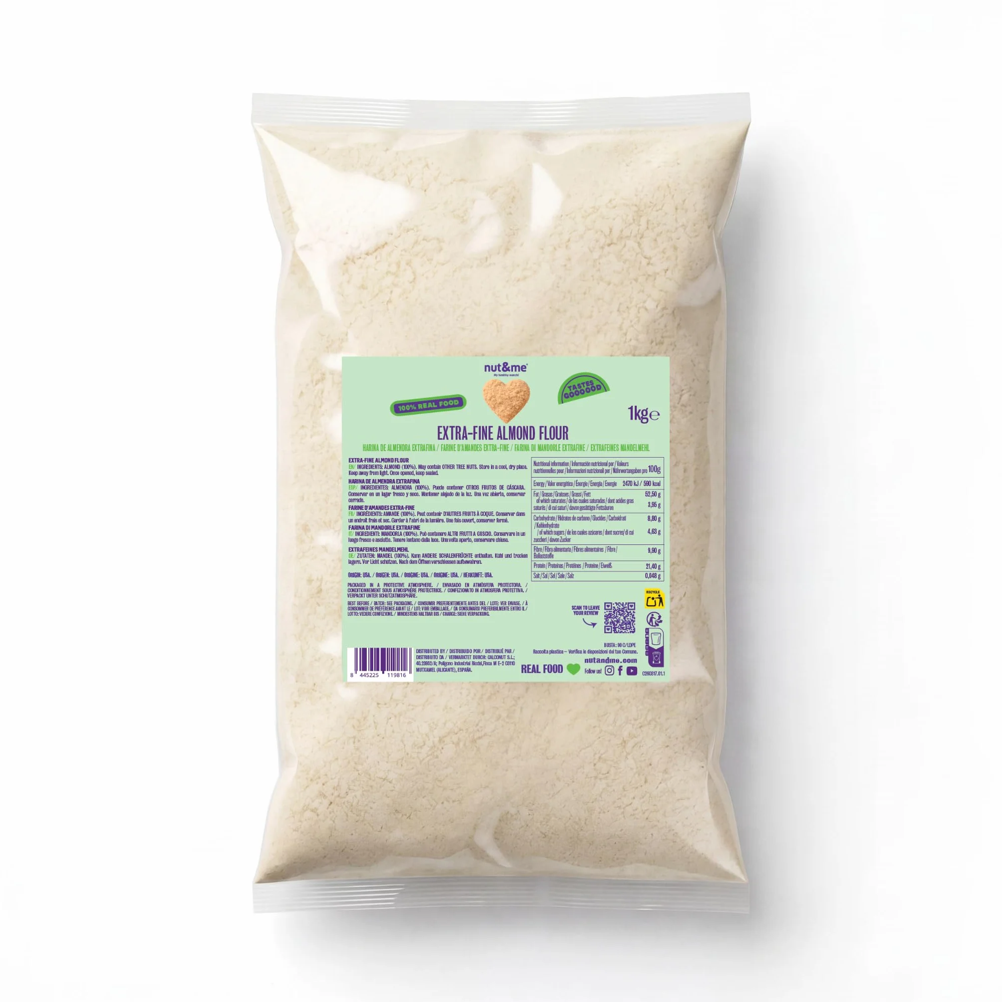 Harina de almendra 1 KG nut&me Extrafina Sin Gluten Keto Repostería Alto en proteínas