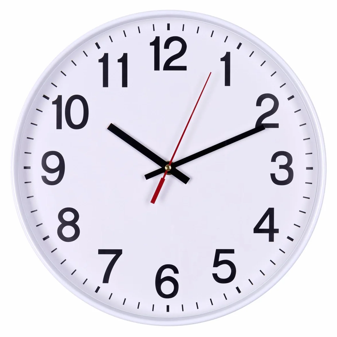 Officer Products Reloj de Pared de plástico, 30 cm, Color Blanco, números arábigos, Reloj de Pared silencioso, para Escuela, Oficina, salón, Cocina, analógico, Moderno, Redondo, Decorativo