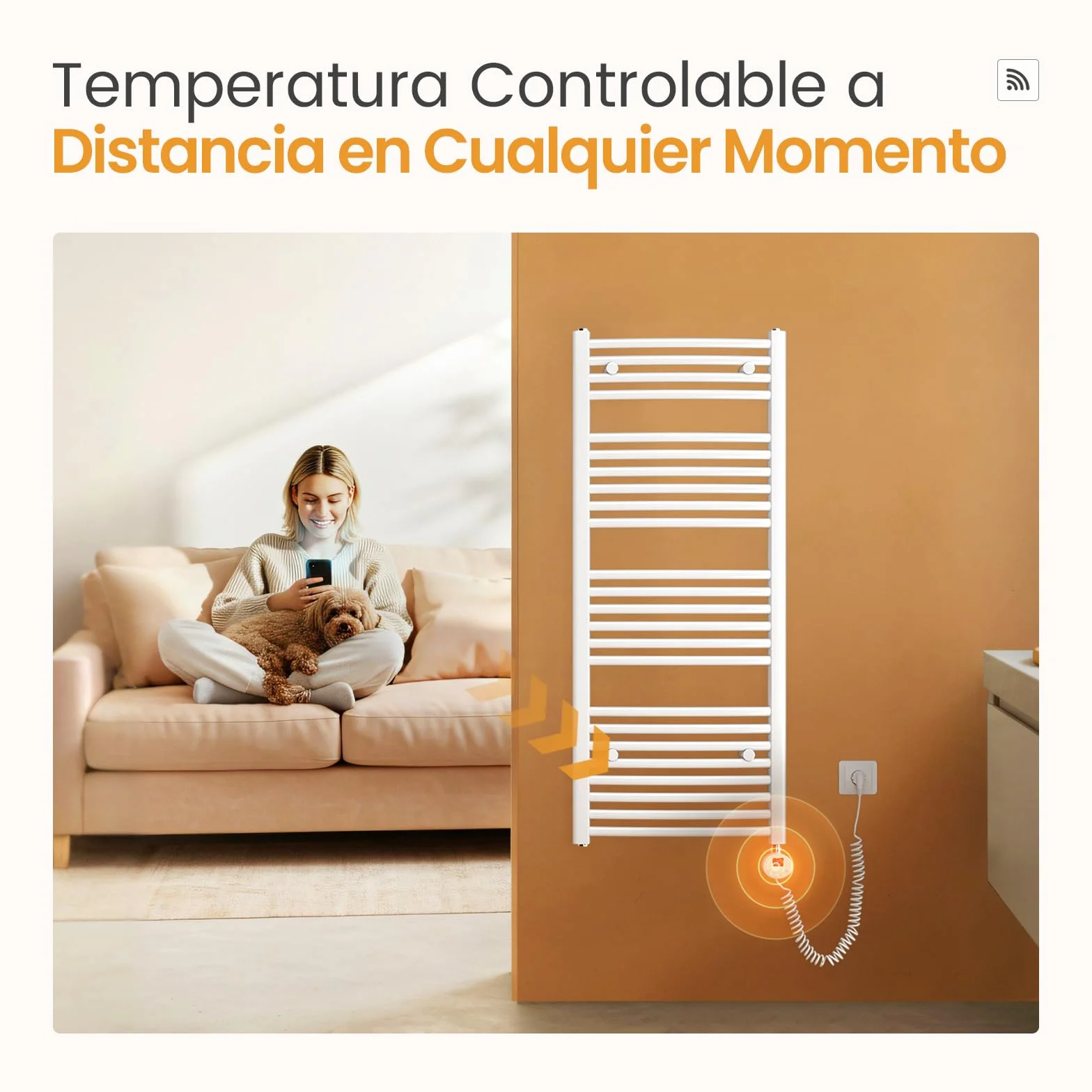 EMKE Radiador Toallero Eléctrico para Baño,75 x 60 cm, Secatoallas Eléctrico con WiFi Termostato, 300 vatios (Blanco),Toallero Electrico Baño