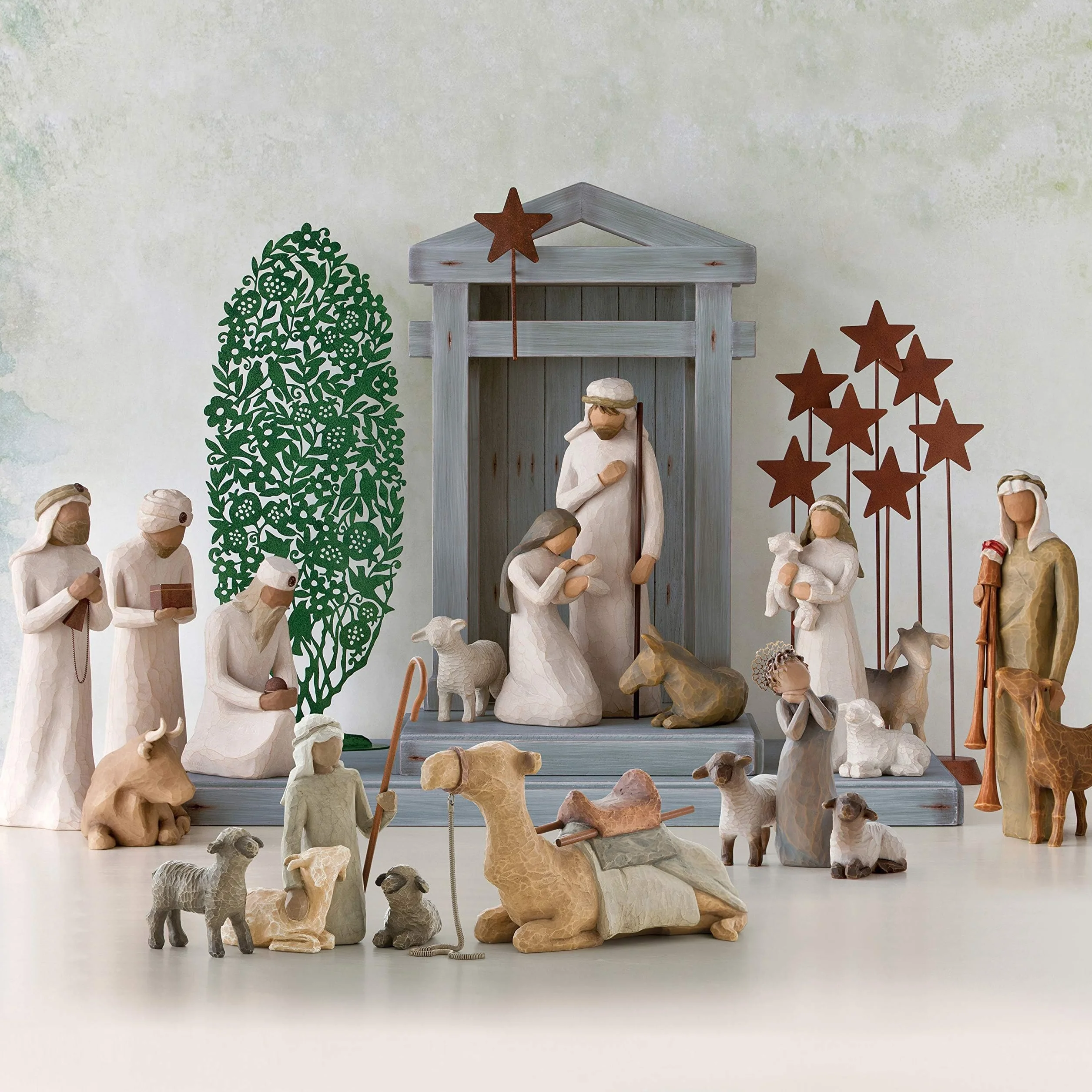 Figura de pastor con ovejas y camello, Willow Tree, Navidad Deco, Enesco