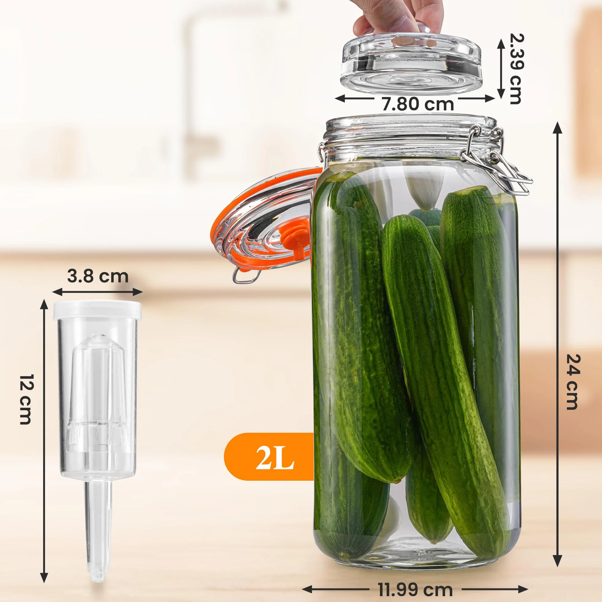 Tarros de fermentación de 2 litros con pesas y bloqueo de aire, kit de fermentación para chucrut, kimchi, kombucha y encurtidos, paquete de 2