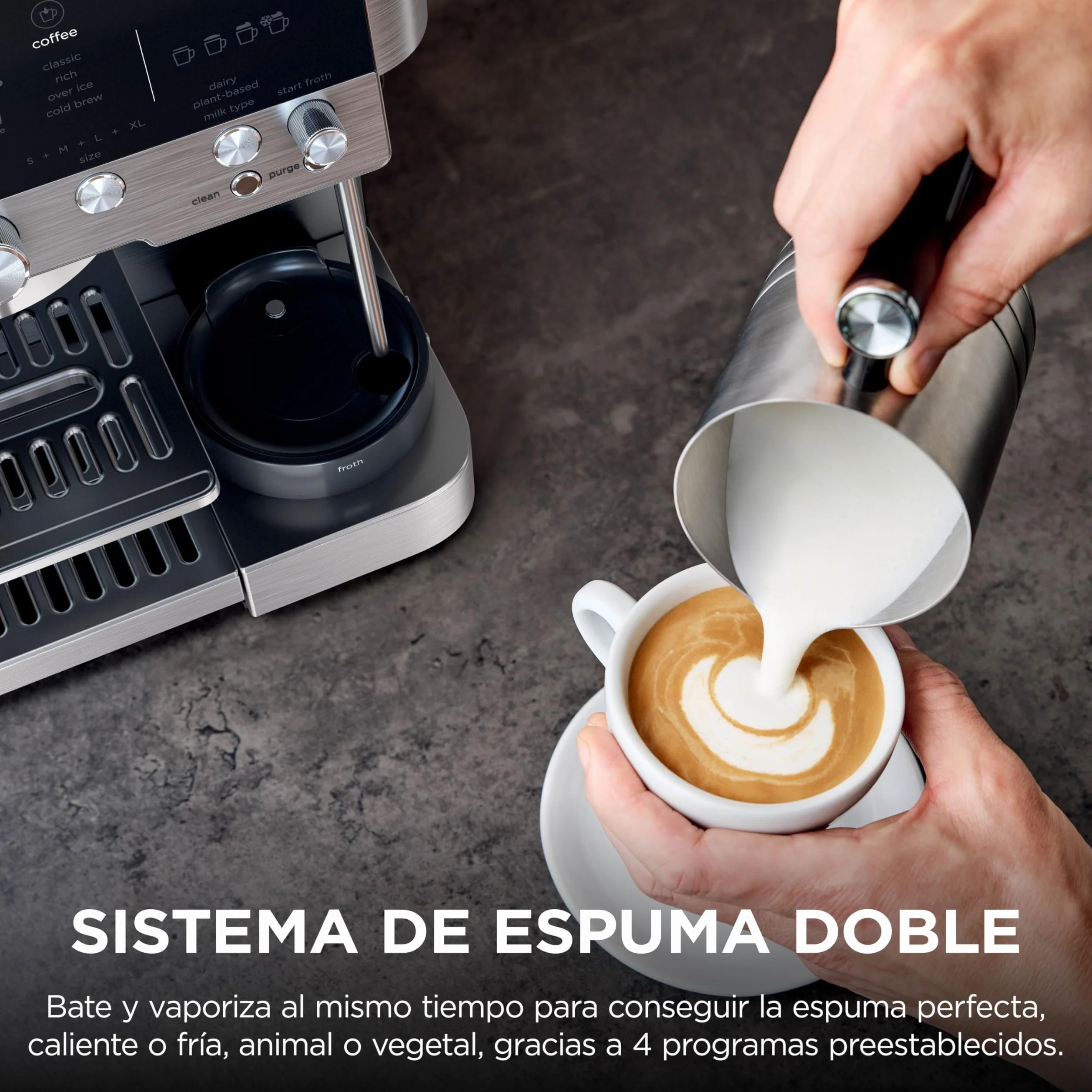 Ninja Luxe Premier Cafetera 3 en 1 Espresso Cold Brew Café Filtro Molinillo Espumador 25 Ajustes Molienda Plata ES601EU