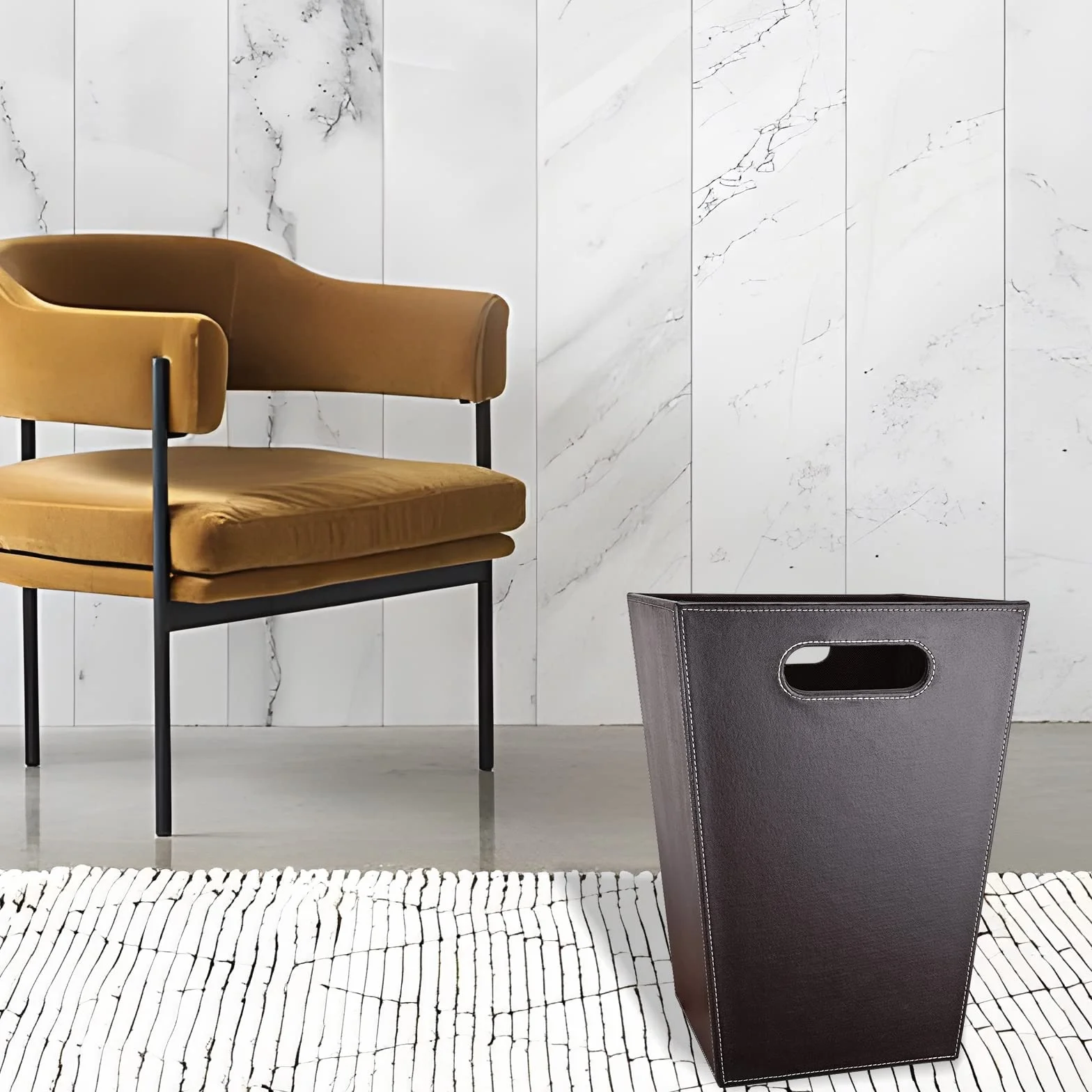 GORESE Papelera de reciclaje para oficina, de piel, diseño moderno, para cocina, baño, oficina, color marrón