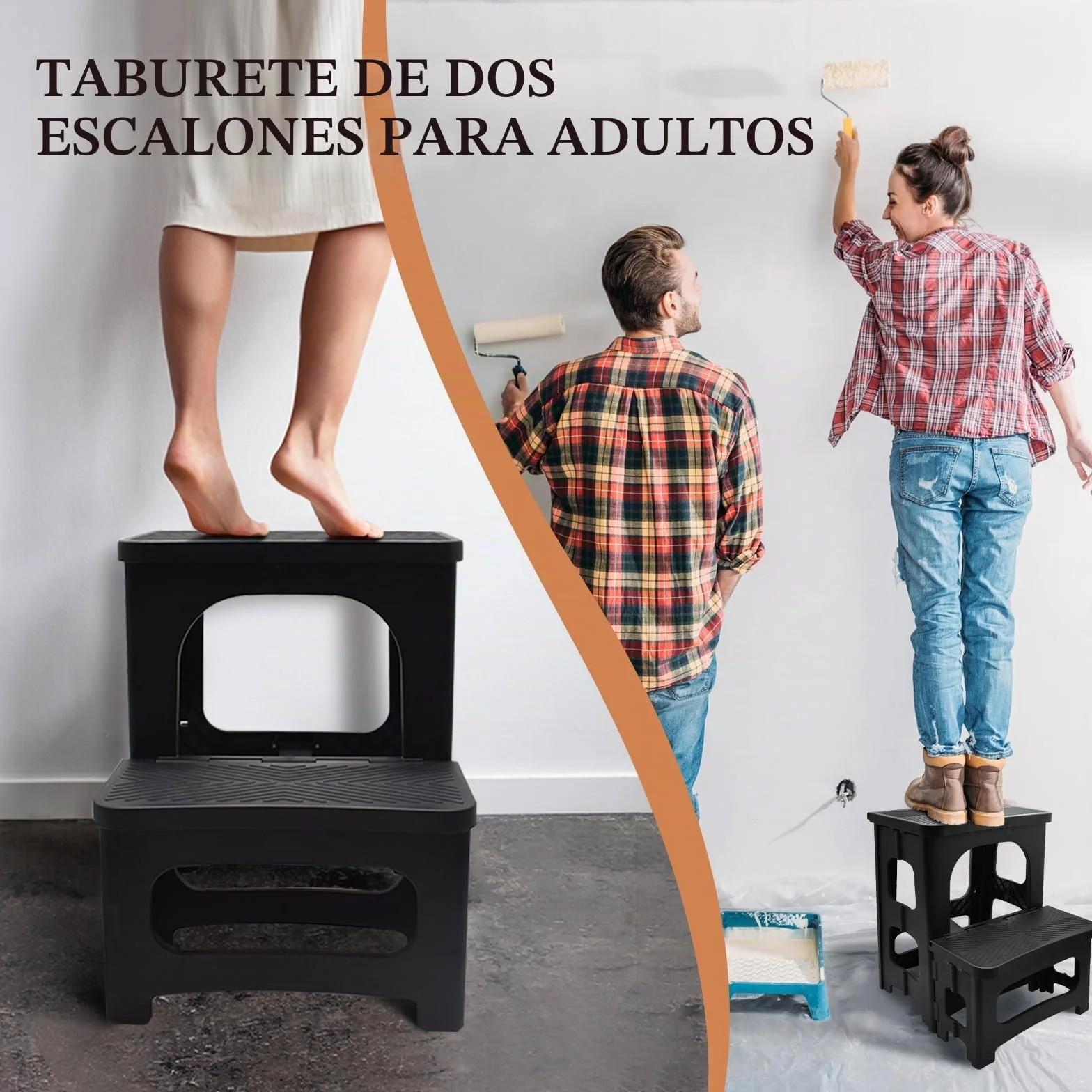 Taburete de 2 Escalones, Portátil Taburete Escalera Plegable con Pedales Antideslizantes Capacidad de Carga de 150 kg Escalera 2 Peldaños para Cocina, Hogar, Oficina, Exterior