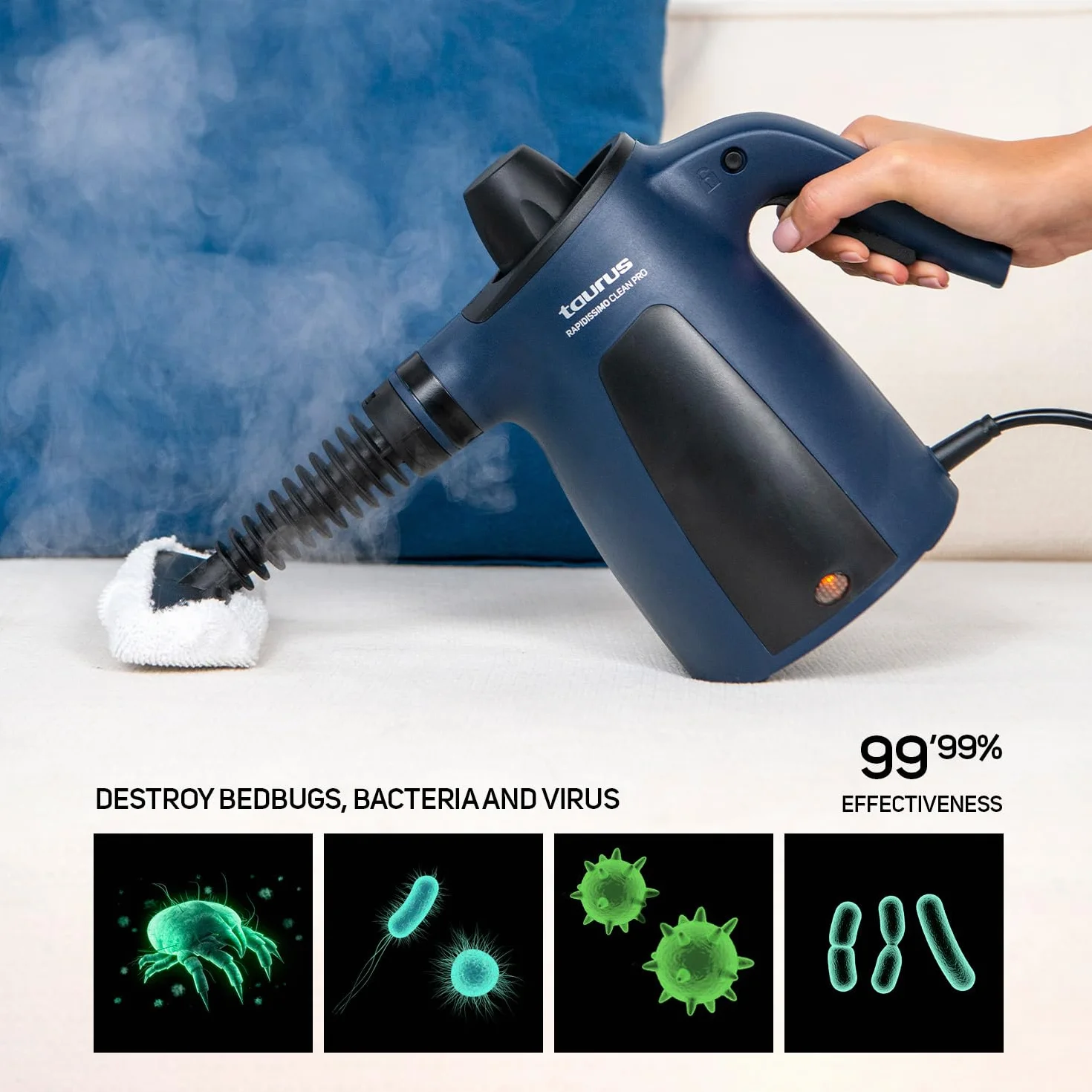 Taurus Rapidissimo Clean Pro Limpiador a vapor 1050W 3.5 bares 45g/min 350ml Cable 3m 9 accesorios