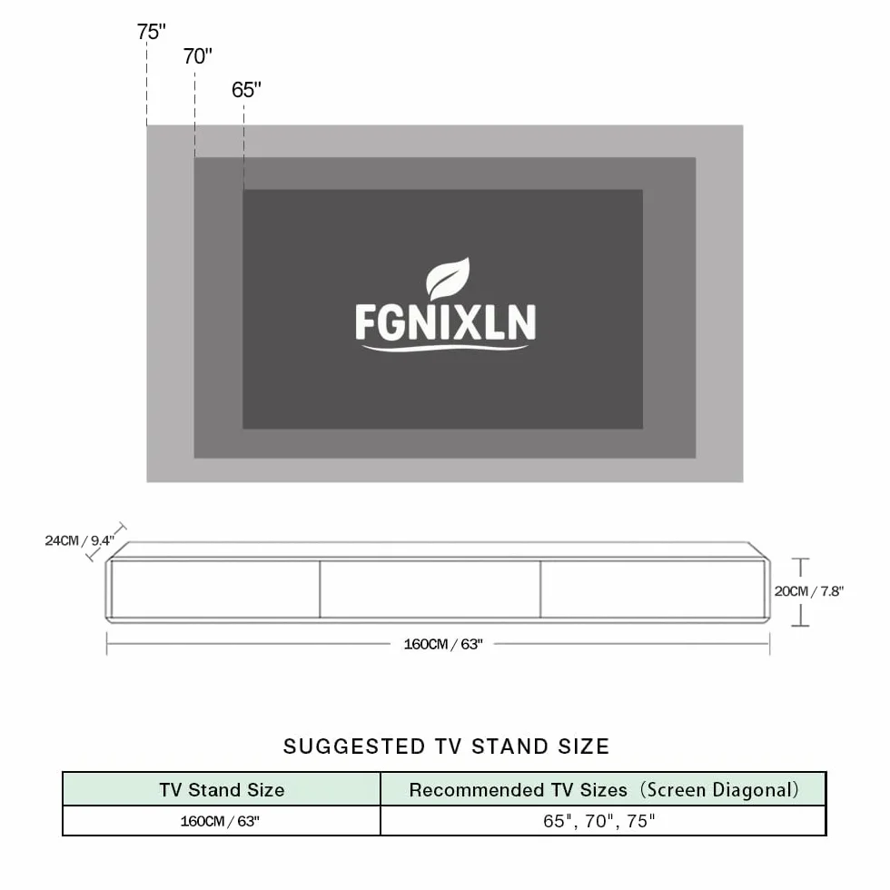 Mueble de TV de Madera Maciza,160–240CM Mueble de TV Flotante, Mueble Bajo de Pared para TV, Adecuado para el Salón y el Dormitorio Marrón160cm