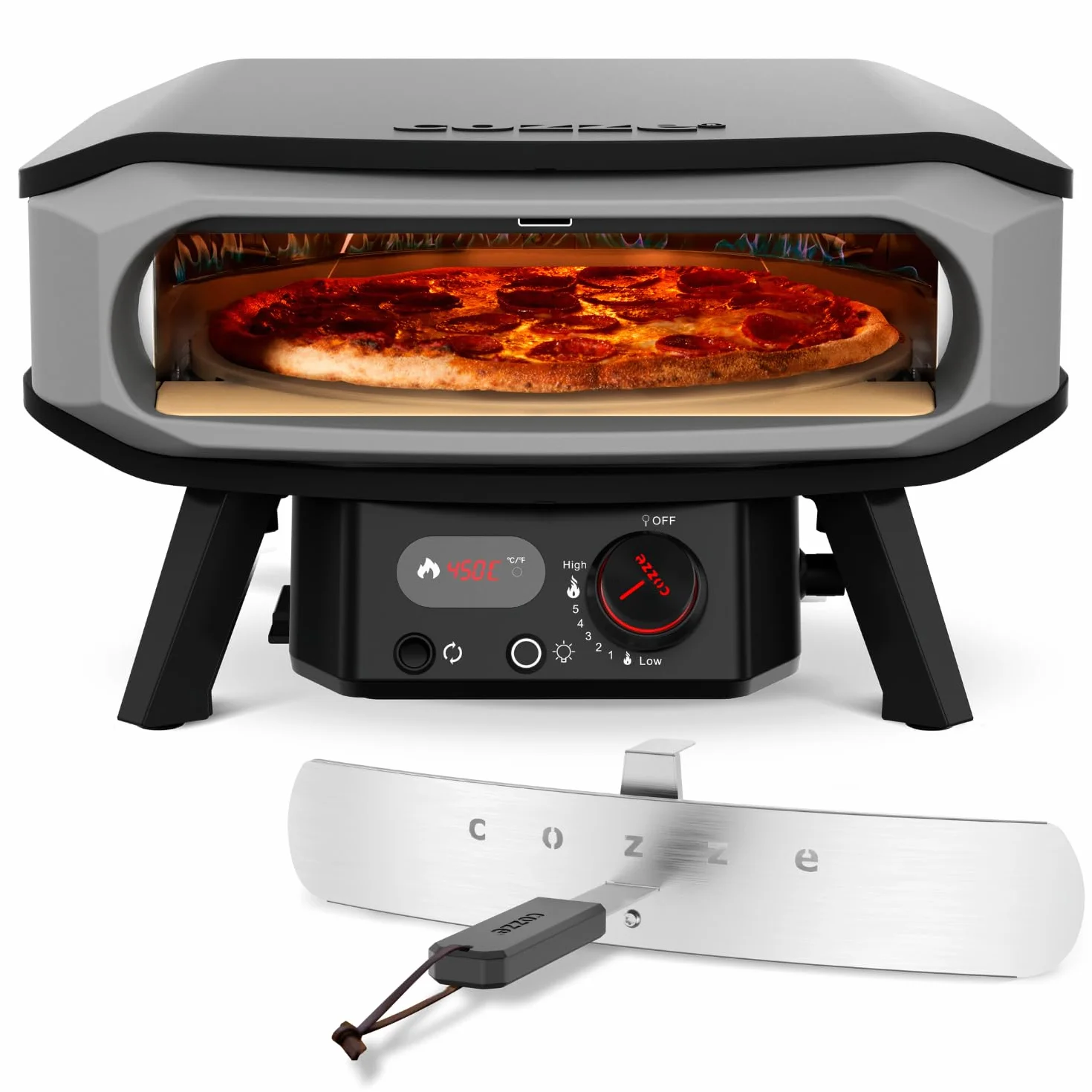 Cozze Horno de Pizza 17" Premium ROTATE a Gas con Piedra Incluida y Encendido Automático