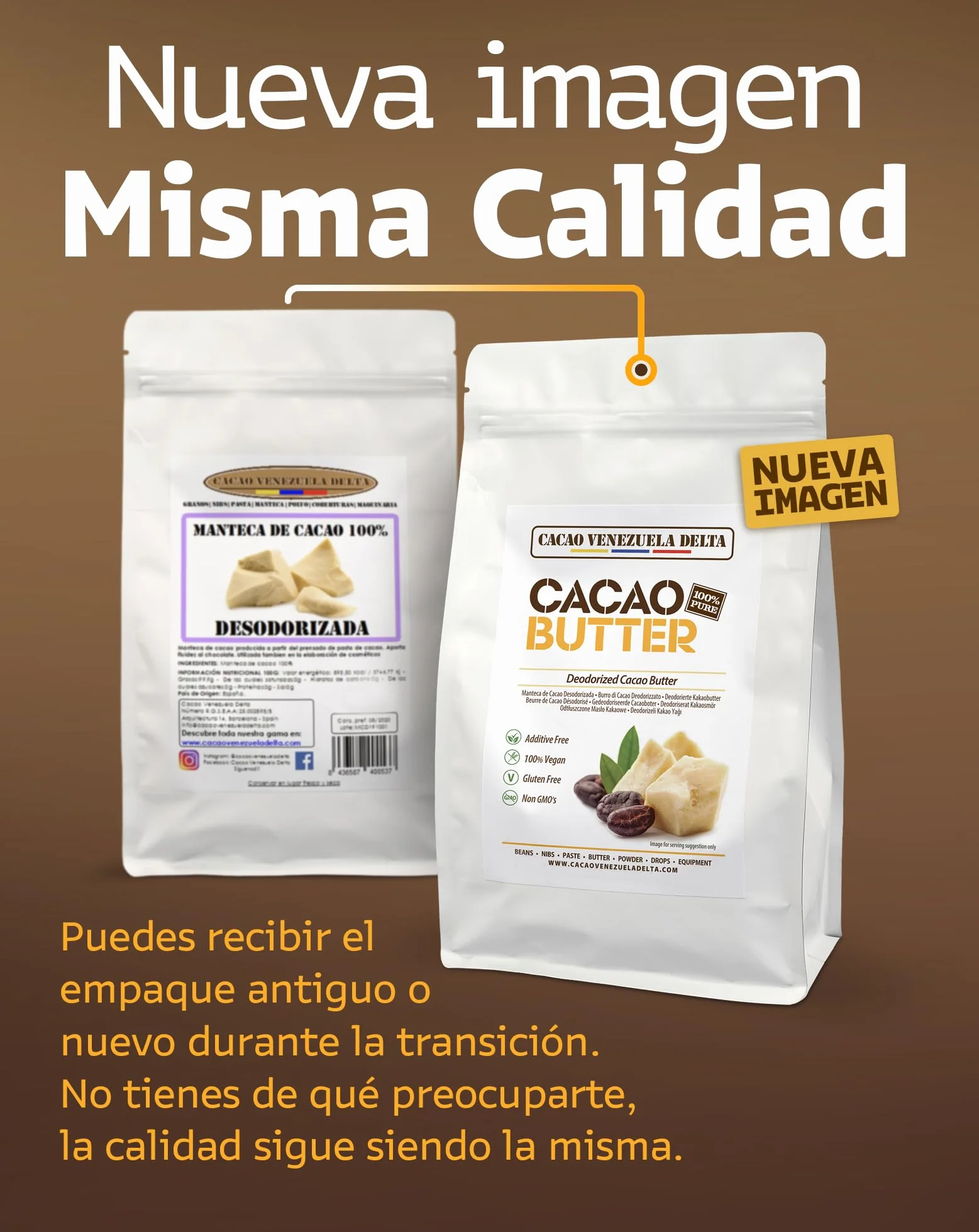 Manteca De Cacao 100% Tipo Desodorizada Bolsa 500g Cacao Venezuela Delta