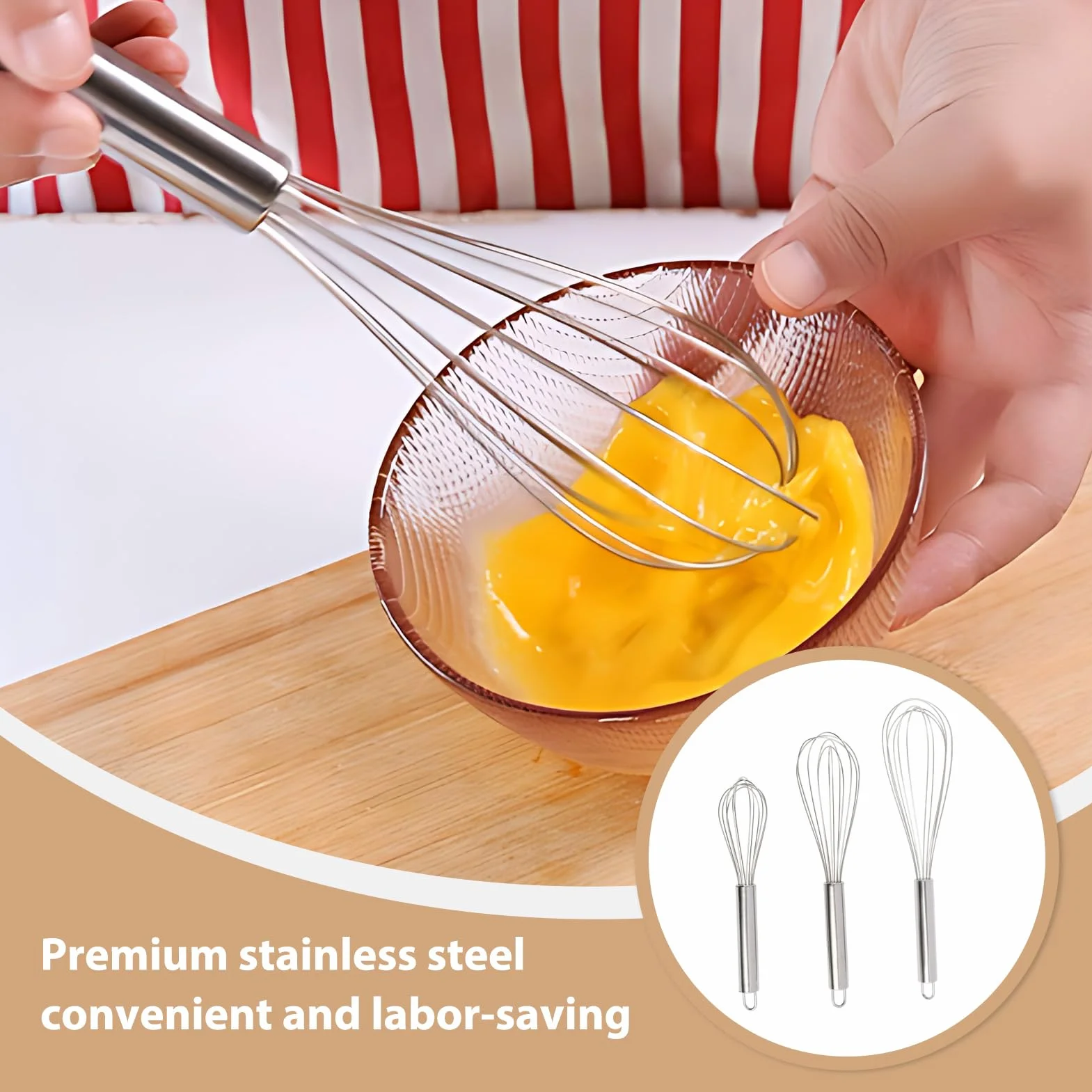 3 PCS Batidor Varillas Acero Inoxidable, Batidor Manual De Huevos Profesional Acero Inoxidable, (21cm, 25cm, 29cm), Varillas Cocina Resistentes y Barillas Batir Manual, Para Repostería y Cocina Diaria