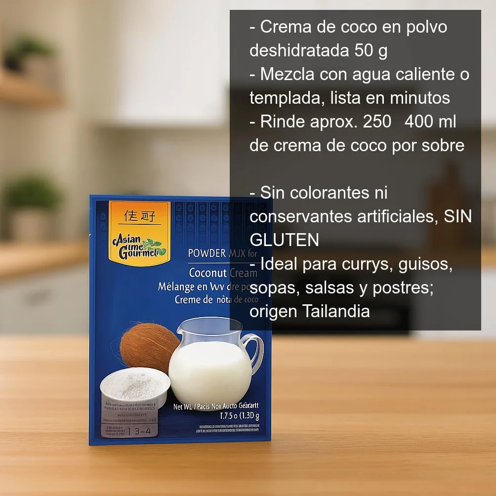 Crema de coco en polvo deshidratada 50 g Pack 3 sobres sin gluten