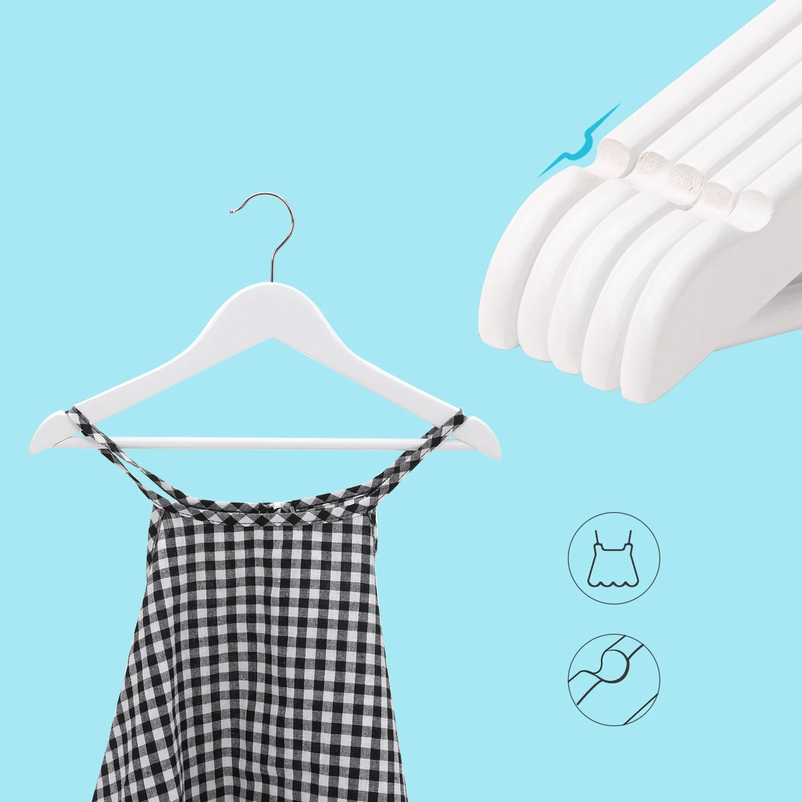 SONGMICS Juego de 20 Perchas para Niños de Madera Maciza, para Ropa Infantil, con Barra de Pantalones, Muescas en Hombros, Ganchos Giratorios, 35 cm Largo, Blanco y Plata CRW06W-20
