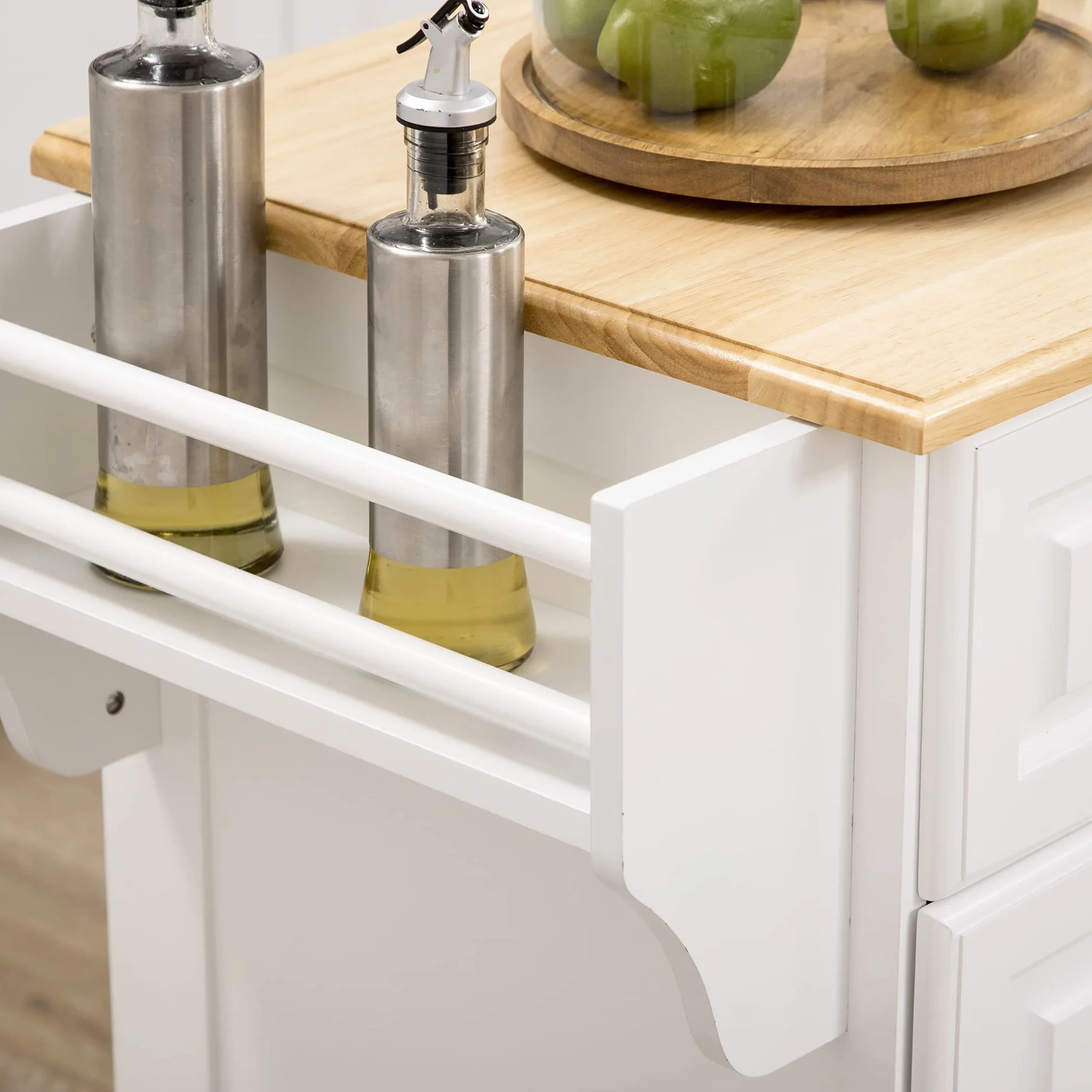 HOMCOM Isla de Cocina Carro de Cocina con Ruedas Carro Multiusos con 2 Cajones 3 Puertas Toallero y Estante para Especias para Comedor 110x45x91 cm Blanco