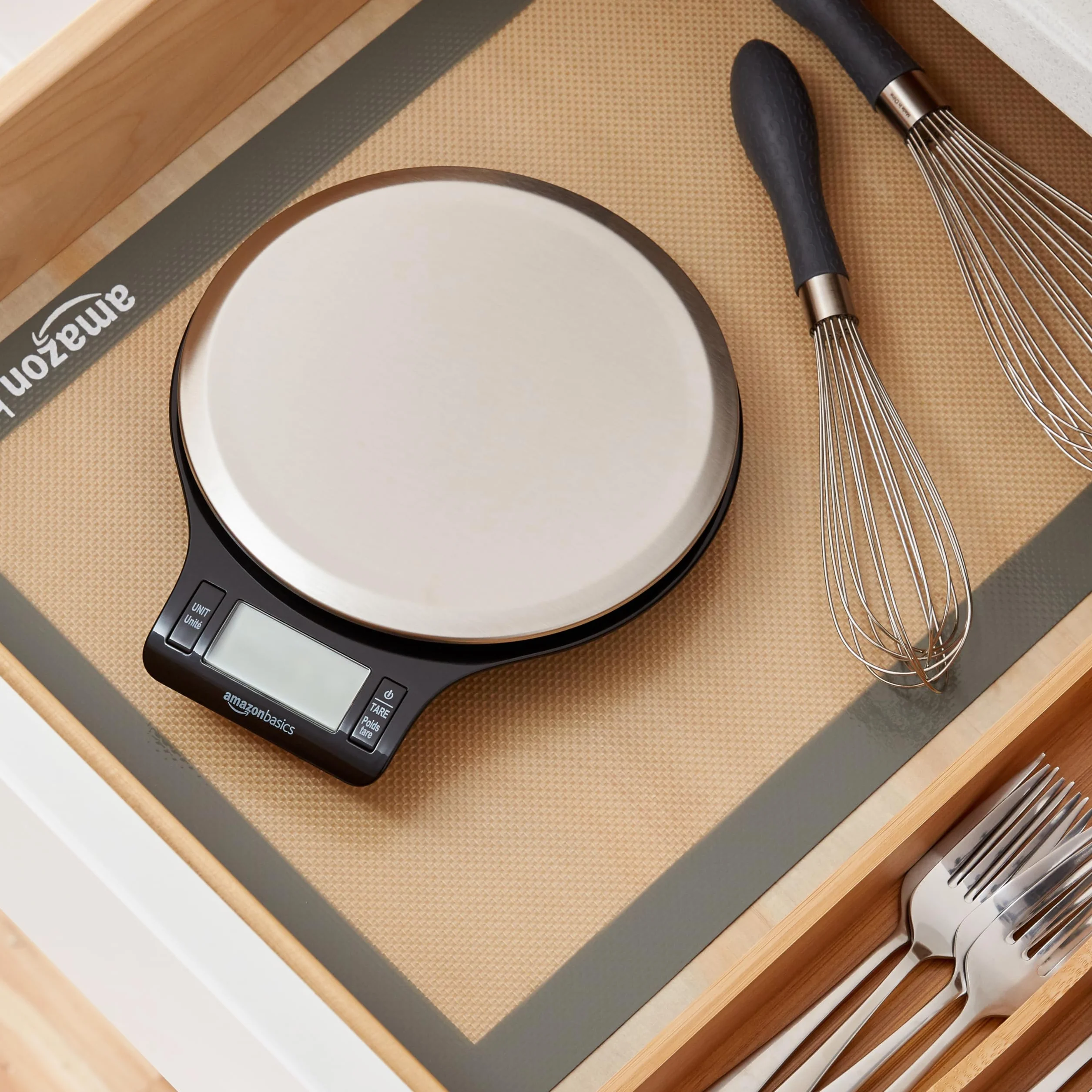 Amazon Basics Báscula de Cocina Digital de Acero Inoxidable sin BPA, Pantalla LCD, 11 Libras, Negro