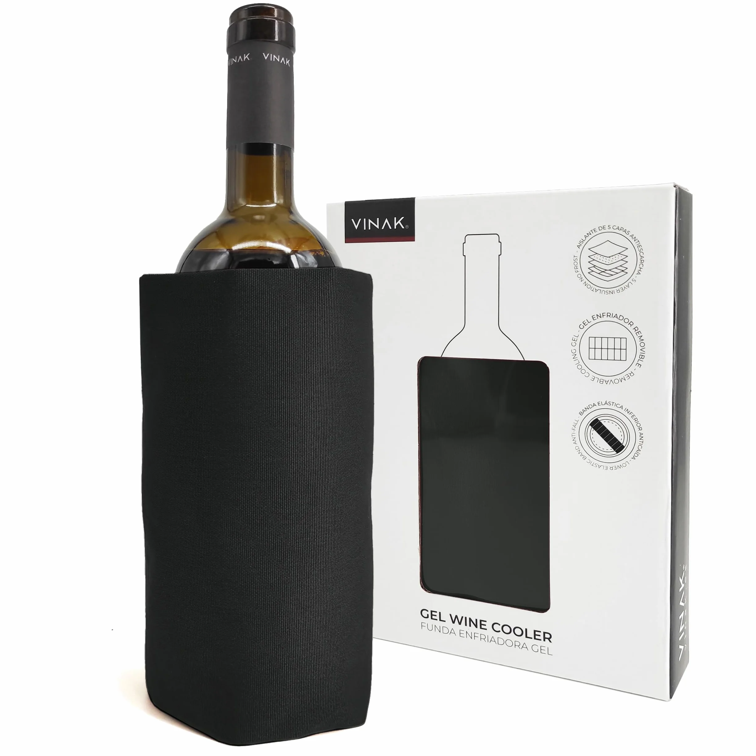 VINAK Funda enfriadora de botellas de vino Enfriador de vino con gel no-frost 5 capas aislantes Negro