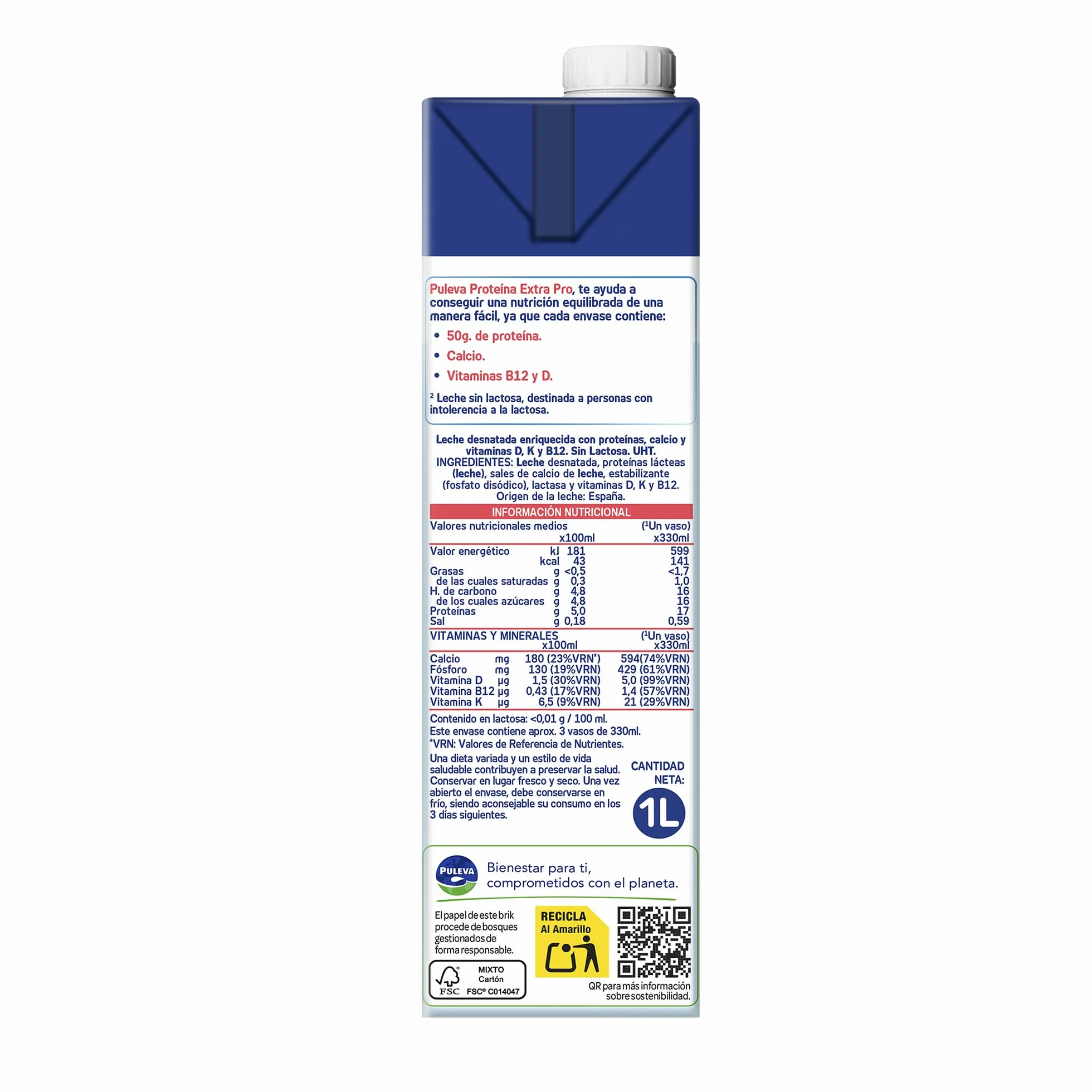 Puleva Leche Proteína Extra Pro Chocolate 0% Grasa Sin Azúcares Añadidos Pack 6x1L