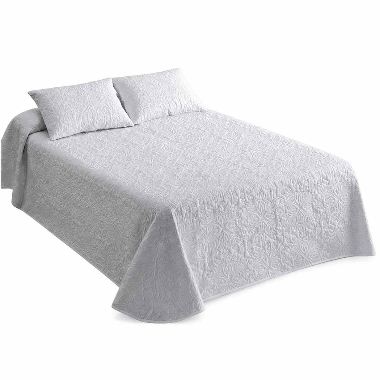 Lanovenanube Colcha Bouti Floral Blanca Cama 150 250x270 100% Poliéster | Fabricada en España. Tacto melocotón, relleno 100 g/m². Incluye 2 fundas de cojín. Ideal para primavera y verano.