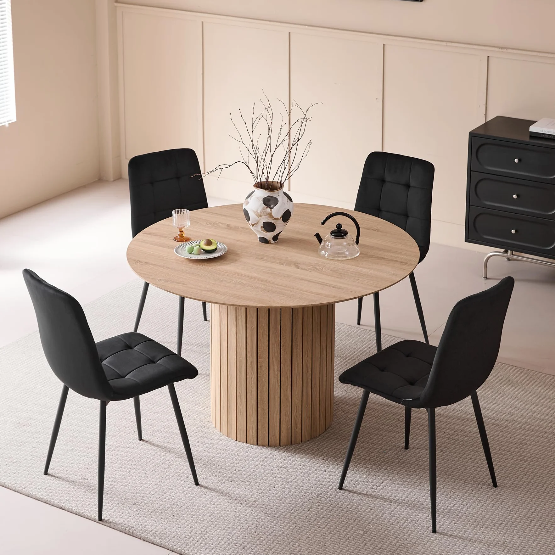 GrandCA HOME Mesa de Comedor Redonda, Mesa de Cocina Moderna de 120 cm, Mesa de Comedor con Base Redonda de Madera, Escritorio Grande de MDF para 4-6 Personas, Marrón Claro