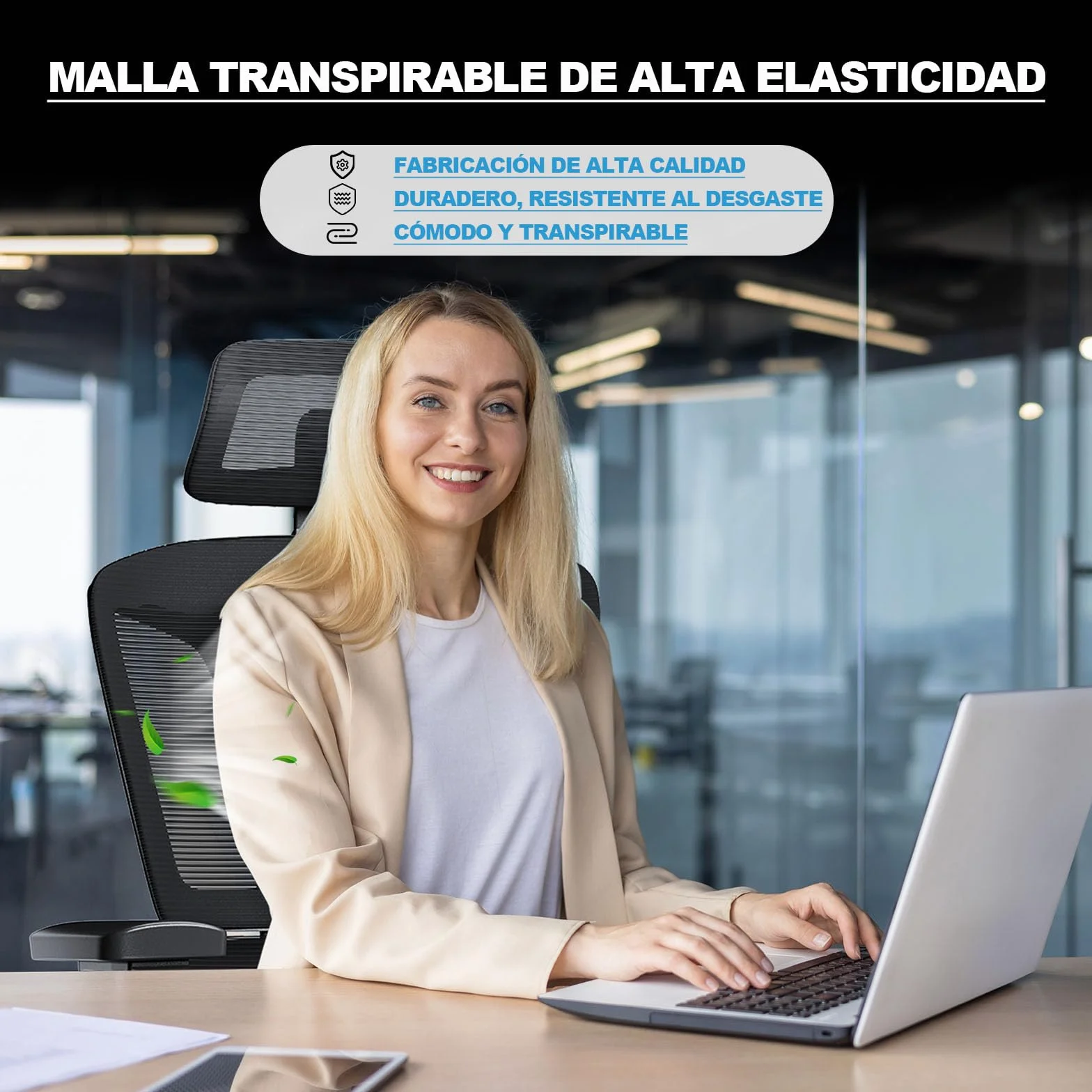 MELOKEA Silla de Oficina Ergonómica, Reposabrazos 4D, Asiento Ajustable, Reposacabezas 3D, Ruedas de Goma, 200KG