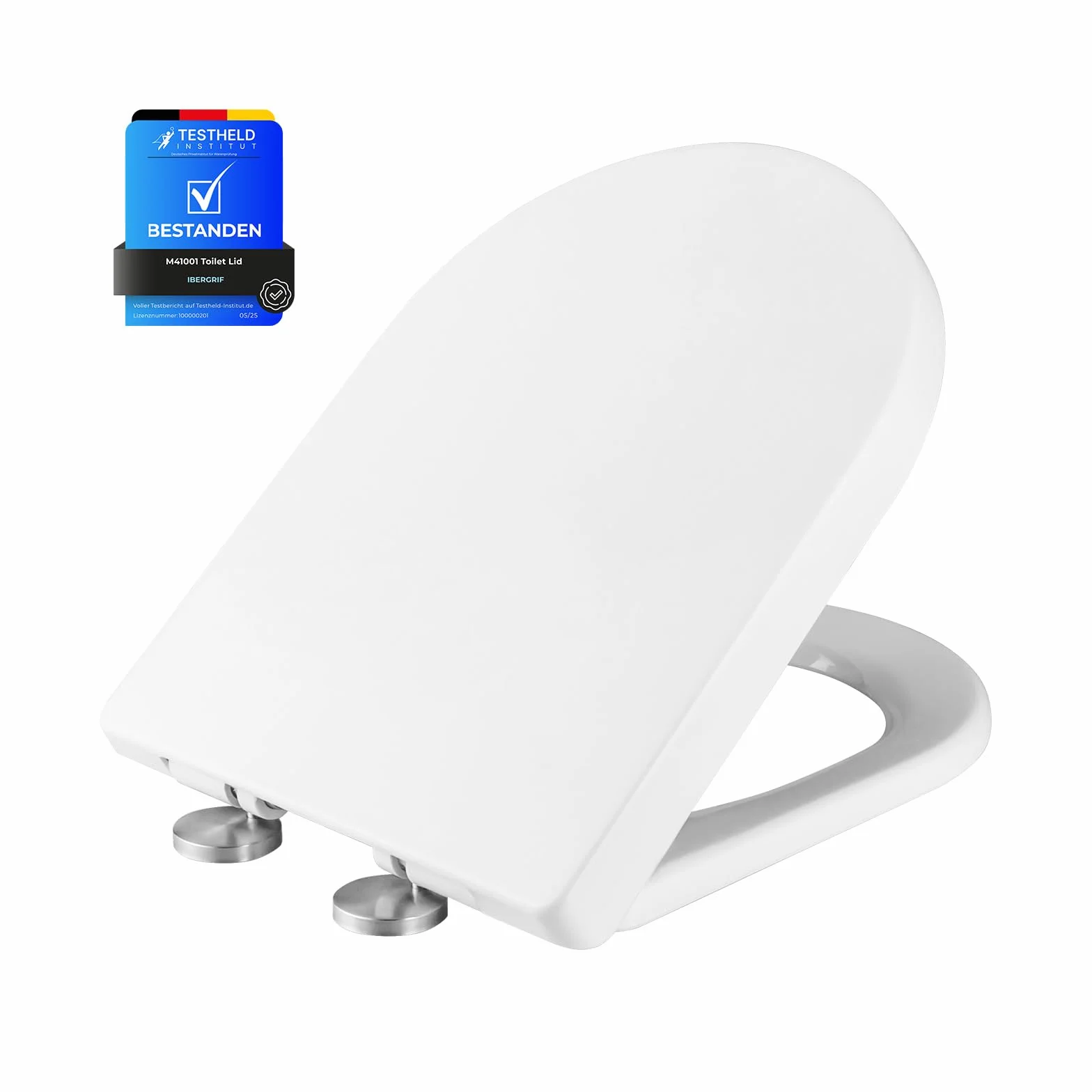 Ibergrif M41001 Asiento de Inodoro de Cierre Suave Forma D Liberación Rápida Blanco