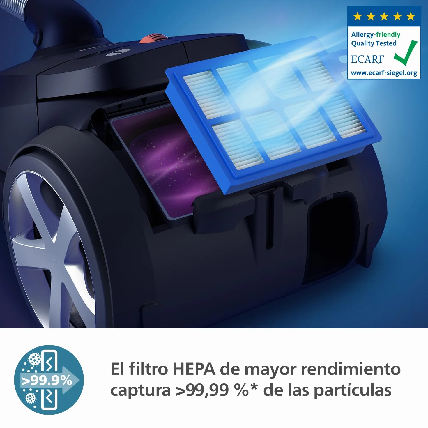 Philips Serie 8000 Aspiradora con Bolsa Performer LED - Motor de 900 W, Boquilla TriActive+ LED, HEPA, 12 m, Bolsas de Larga duración, Negro Intenso (XD8122/10)