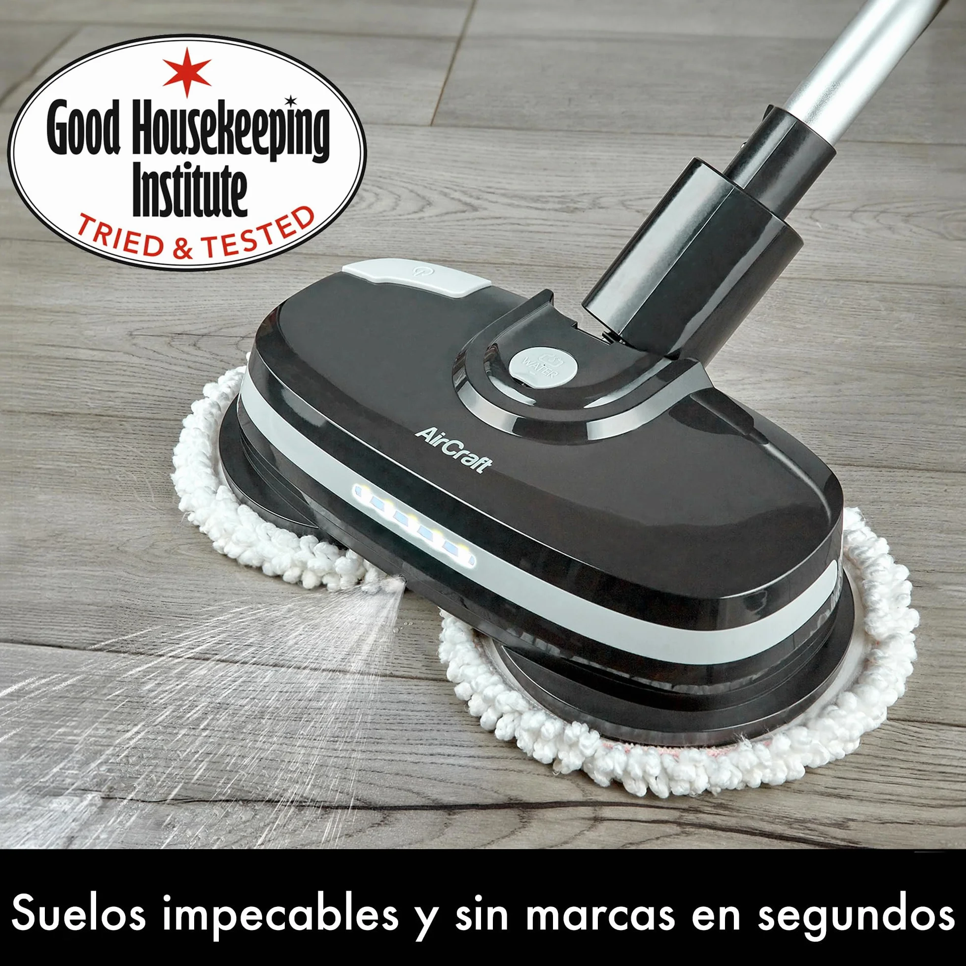 AirCraft Home, PowerGlide Limpiador y Pulidor de Suelos Duros Inalámbrico con 8 Almohadillas, Batería Recargable para Madera, Baldosas, Terrazo y Laminado