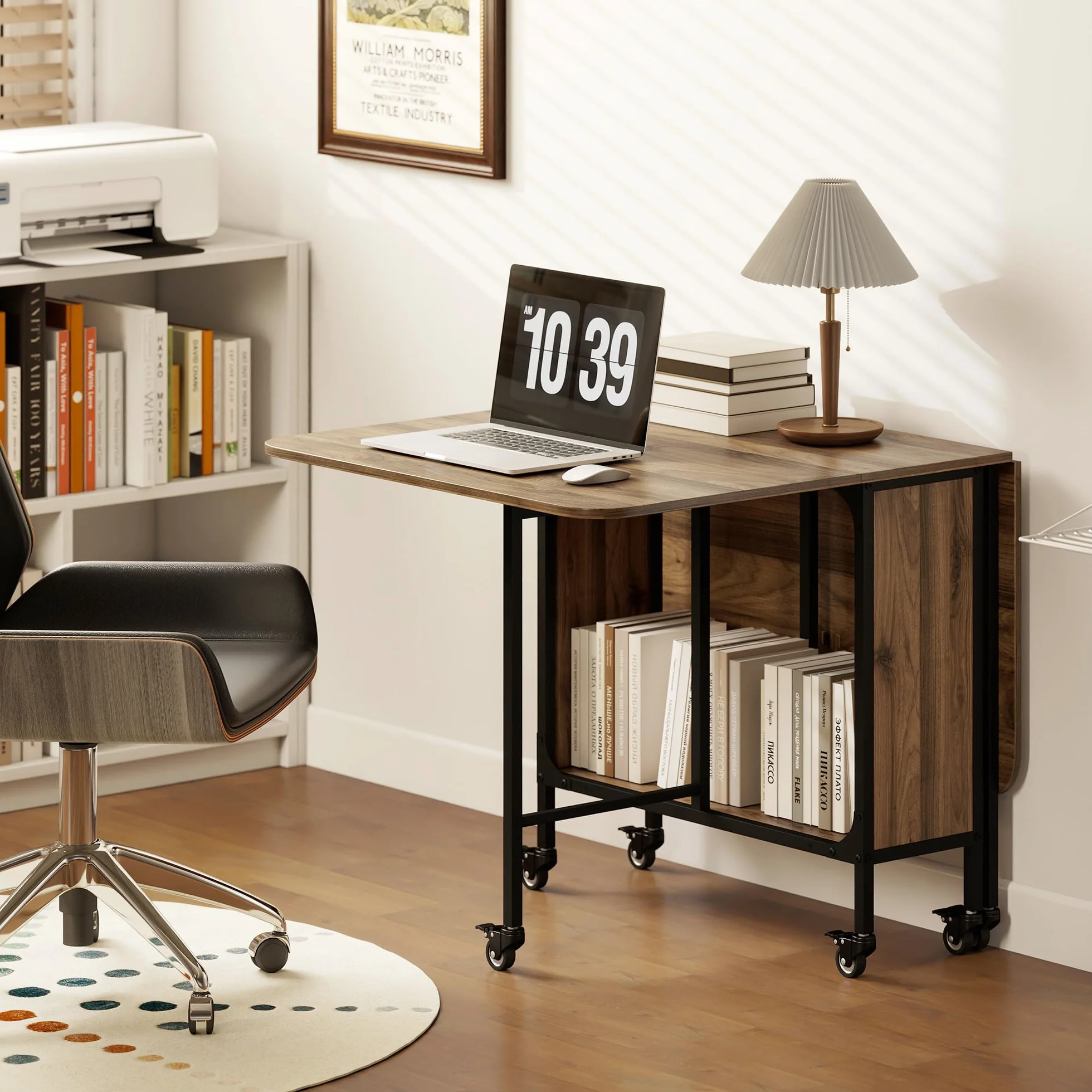 HOMCOM Mesa Plegable de Comedor con Ruedas Alas Abatibles y Estante de Almacenamiento Mesa de Cocina Plegable para Salón 130x80x74 cm Madera Marrón