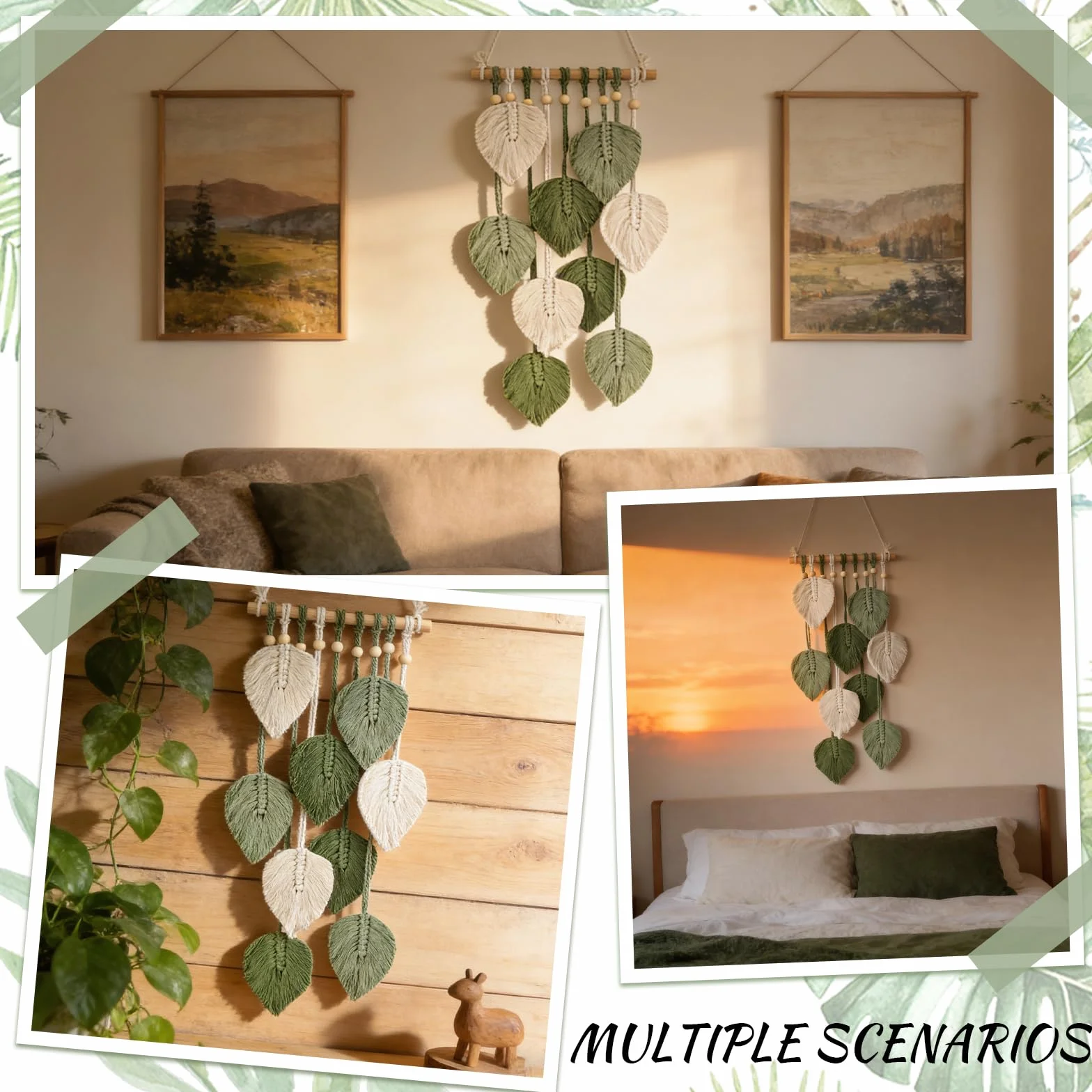 Tapiz de Macramé Boho Hecho a Mano Algodón Natural para Decoración de Pared Dormitorio