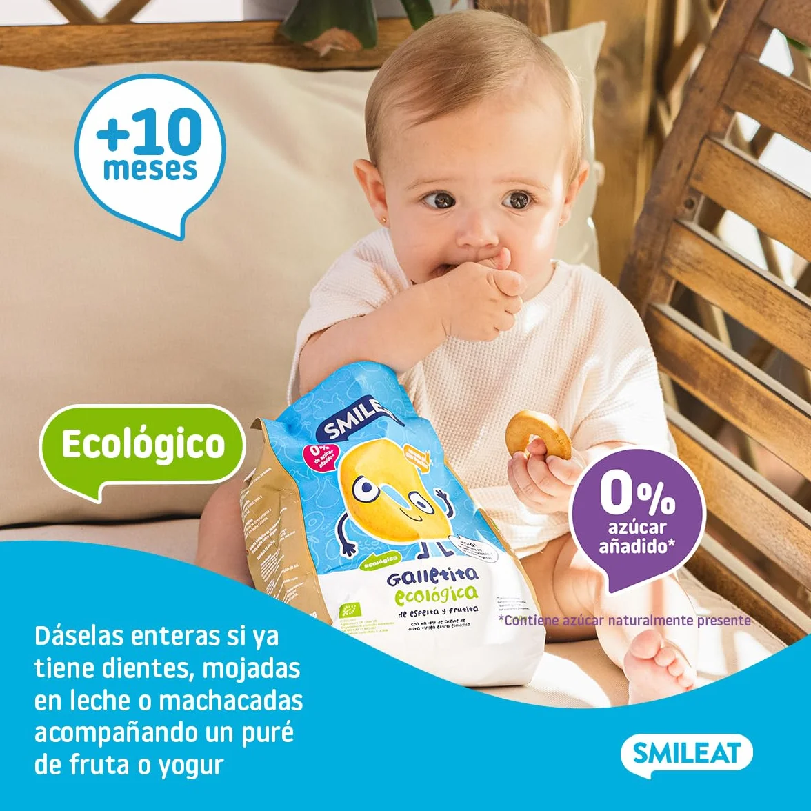 Smileat Galletas de Espelta y Fruta para Peques 10+ meses Sin Azúcar Añadido Aceite de Oliva Virgen Extra 220g
