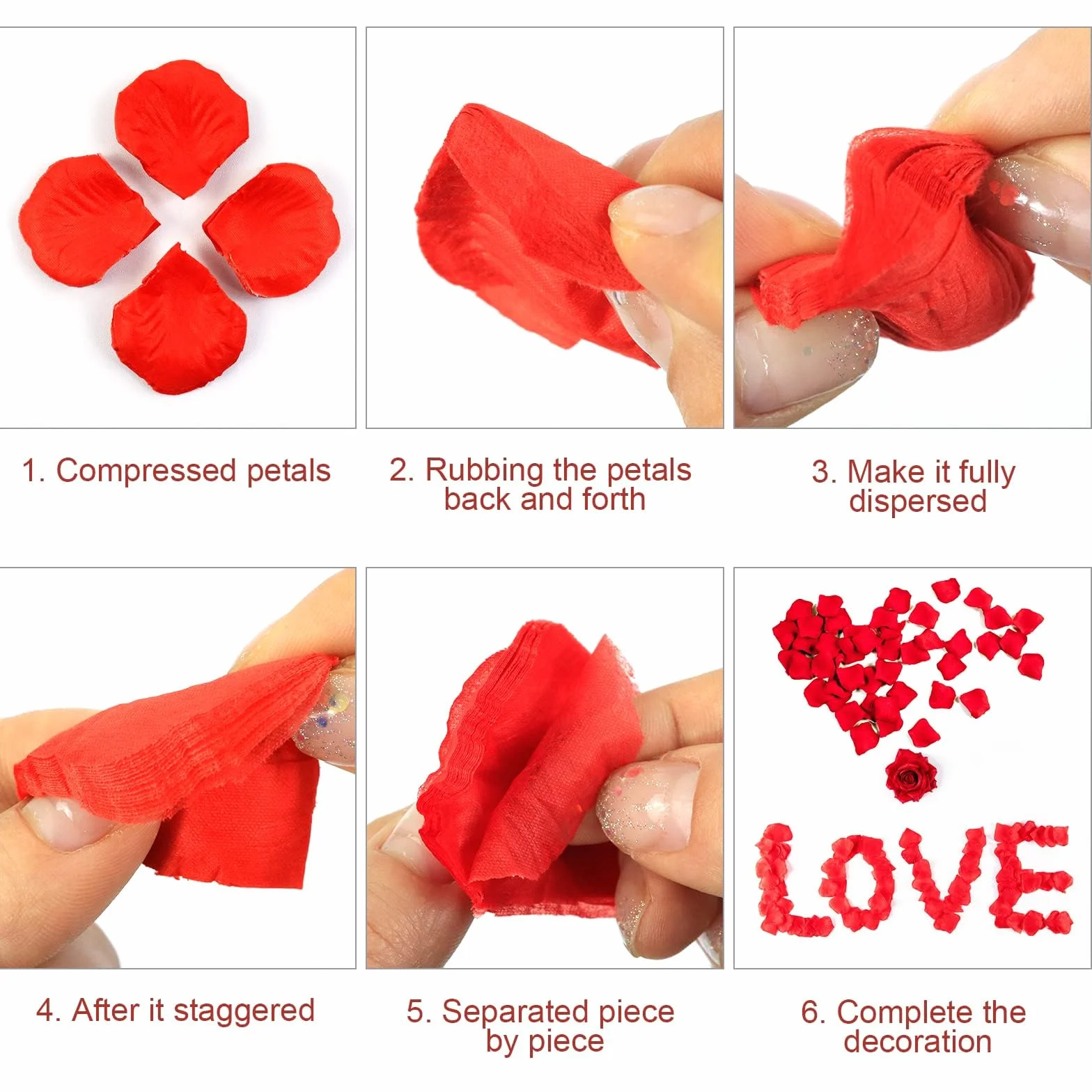 Pétalos de Rosa Artificiales 1200 Piezas Rojo para Bodas Decoración