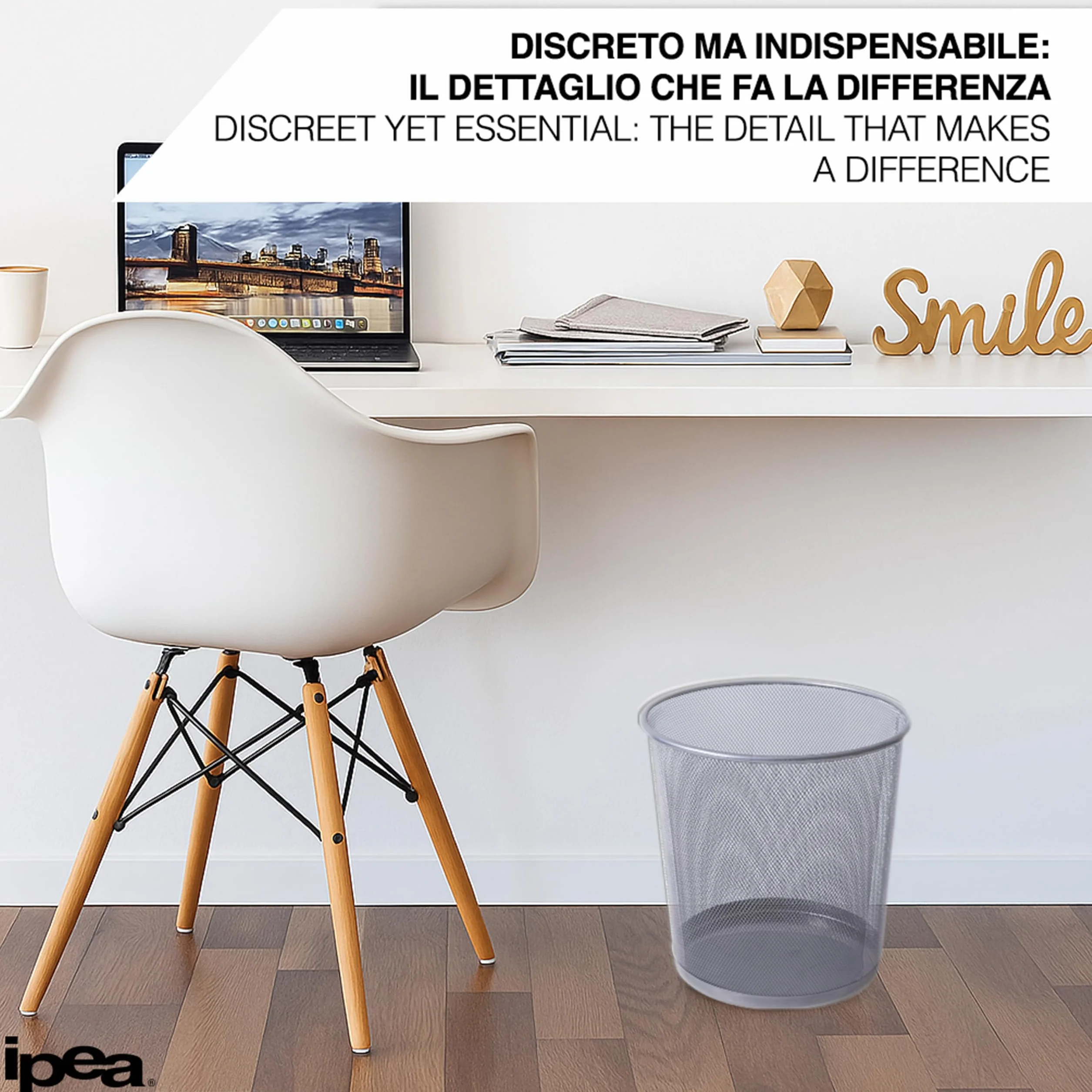IPEA Papelera de Malla Metálica – 26 x 23 cm – Papelera de Reciclaje para Oficina, Casa, Dormitorio, Escuela de Metal – Cesta de Basura para Escritorio, Mesa, Mueble
