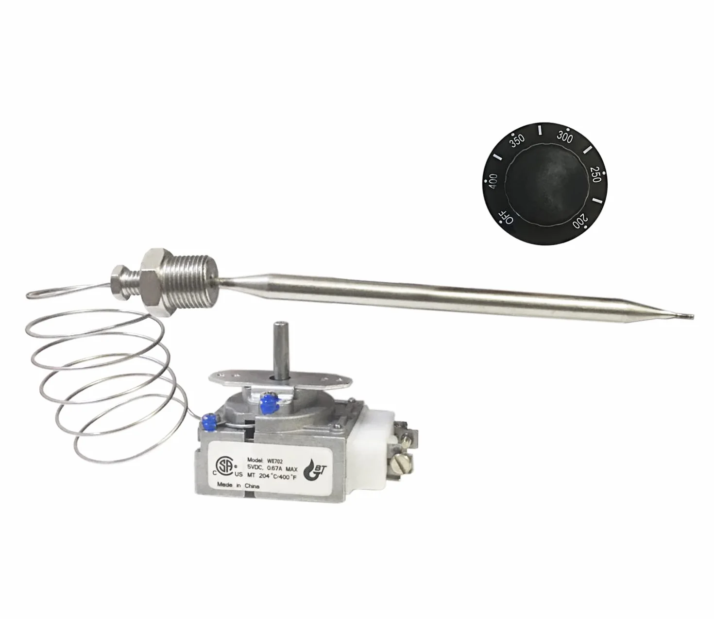 RX-2-24 Termostato para freidora (con perilla), caja de cosas Mpt de 3/8 pulgadas, RX-10-24 RX-2-30 termostato de milivoltios 00-913153 compatible con Adcraft RX-2-24, Atosa 301030004, Robertshaw 5300
