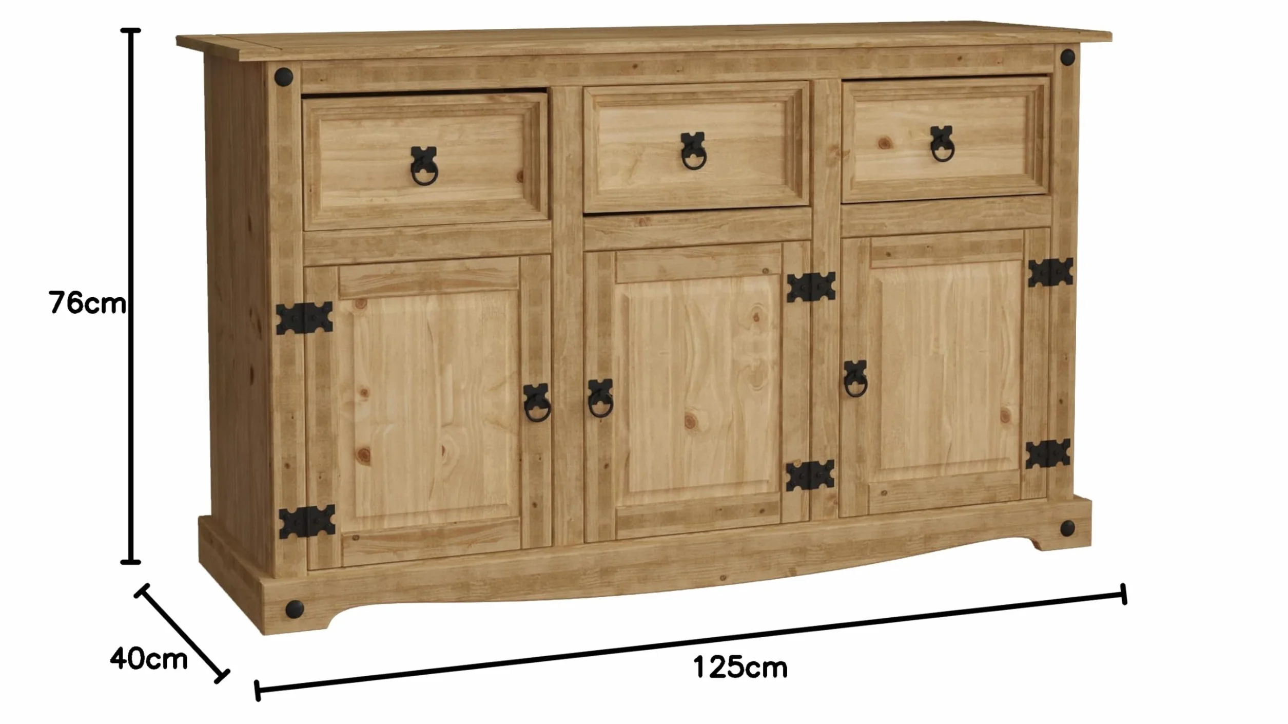 Vida Designs Corona - Aparador con 3 puertas y 3 cajones, madera de pino maciza, para salón, comedor, dormitorio