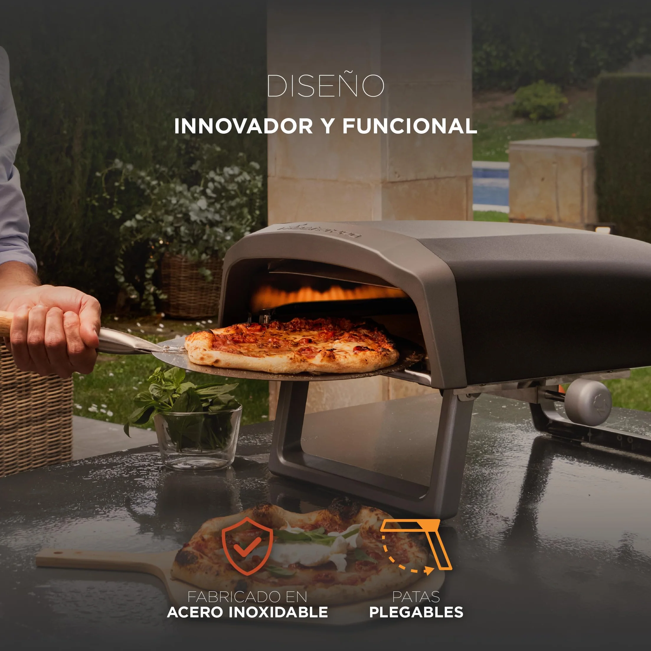 MasterPRO Napoli Horno Giratorio Portátil de Gas para Pizzas 500°C Cocción Rápida