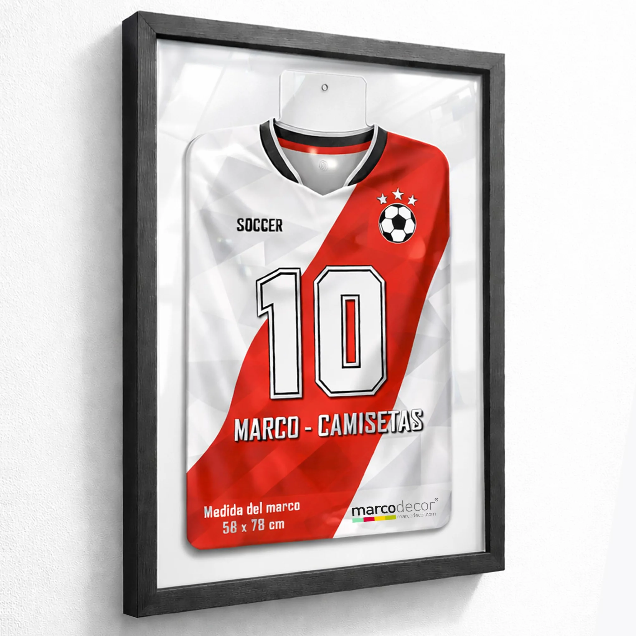 Marco Expositor para Camisetas 58x78 cm con Panel de Metacrilato Negro Fondo Blanco