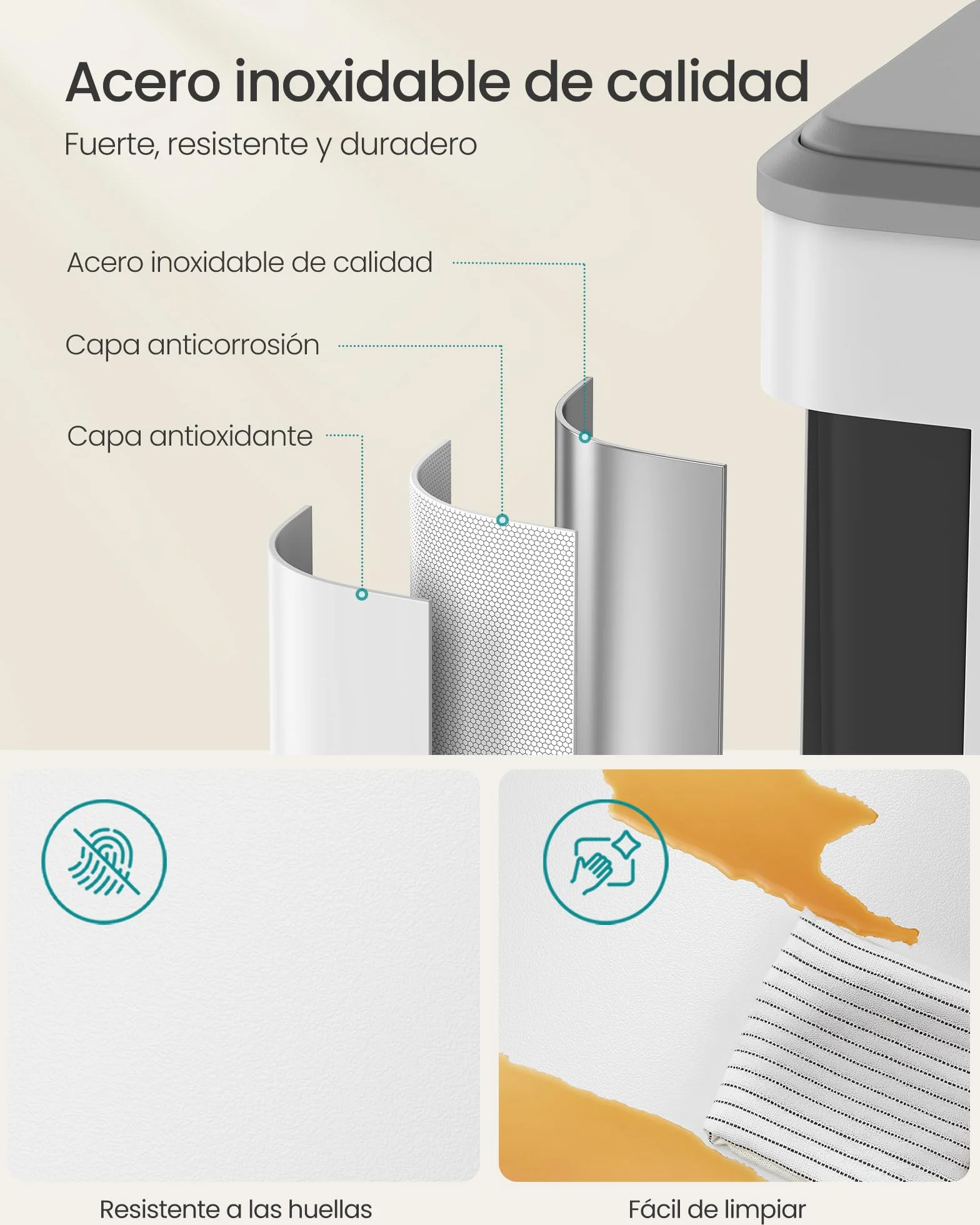 SONGMICS Papelera de Cocina, 2 x 30 L Cubo Doble para Reciclaje y Basura, Cubos Interiores, Acero, Tapa de Cierre Suave, Pedal Ancho y Robusto, Blanco Nube LTB556W02