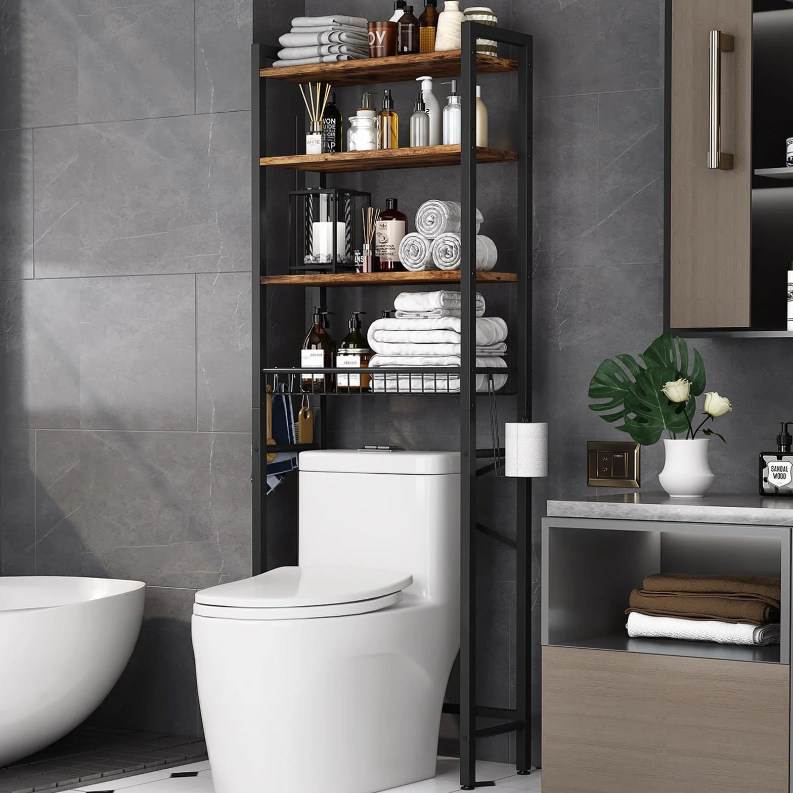 Kalrin Estante de Baño Multifuncional Ajustable de 4 Niveles sobre el Inodoro