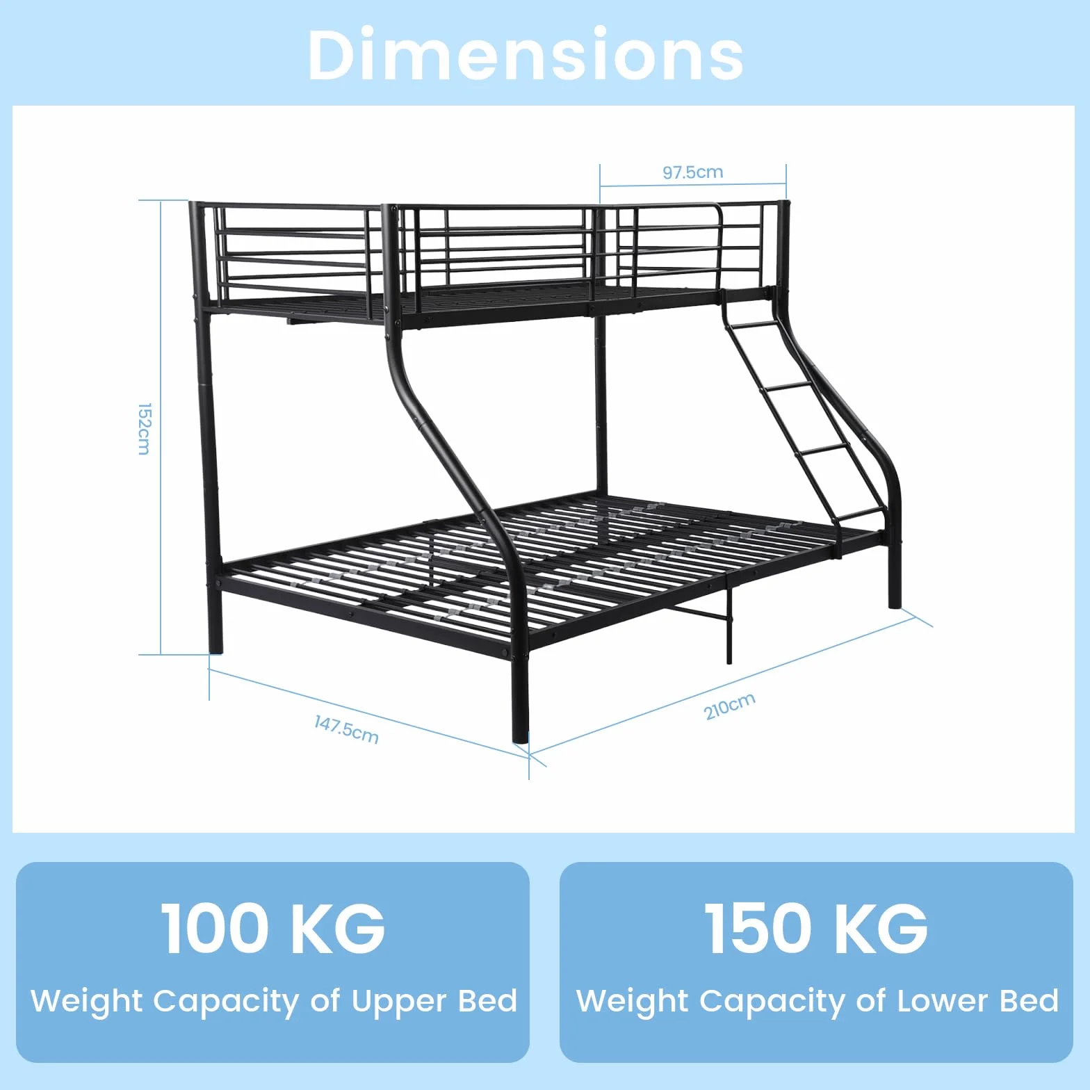 Litera de 90 x 200/140 x 200 cm con Somier, Cama Infantil con Escalera y Protección Anticaídas Cama Alta - Negro
