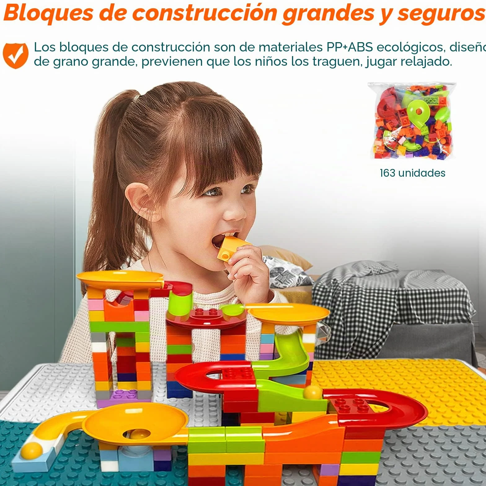 Mesa Infantil con 2 Sillas y 163 Bloques de Construcción - Juego Multifuncional para Niños