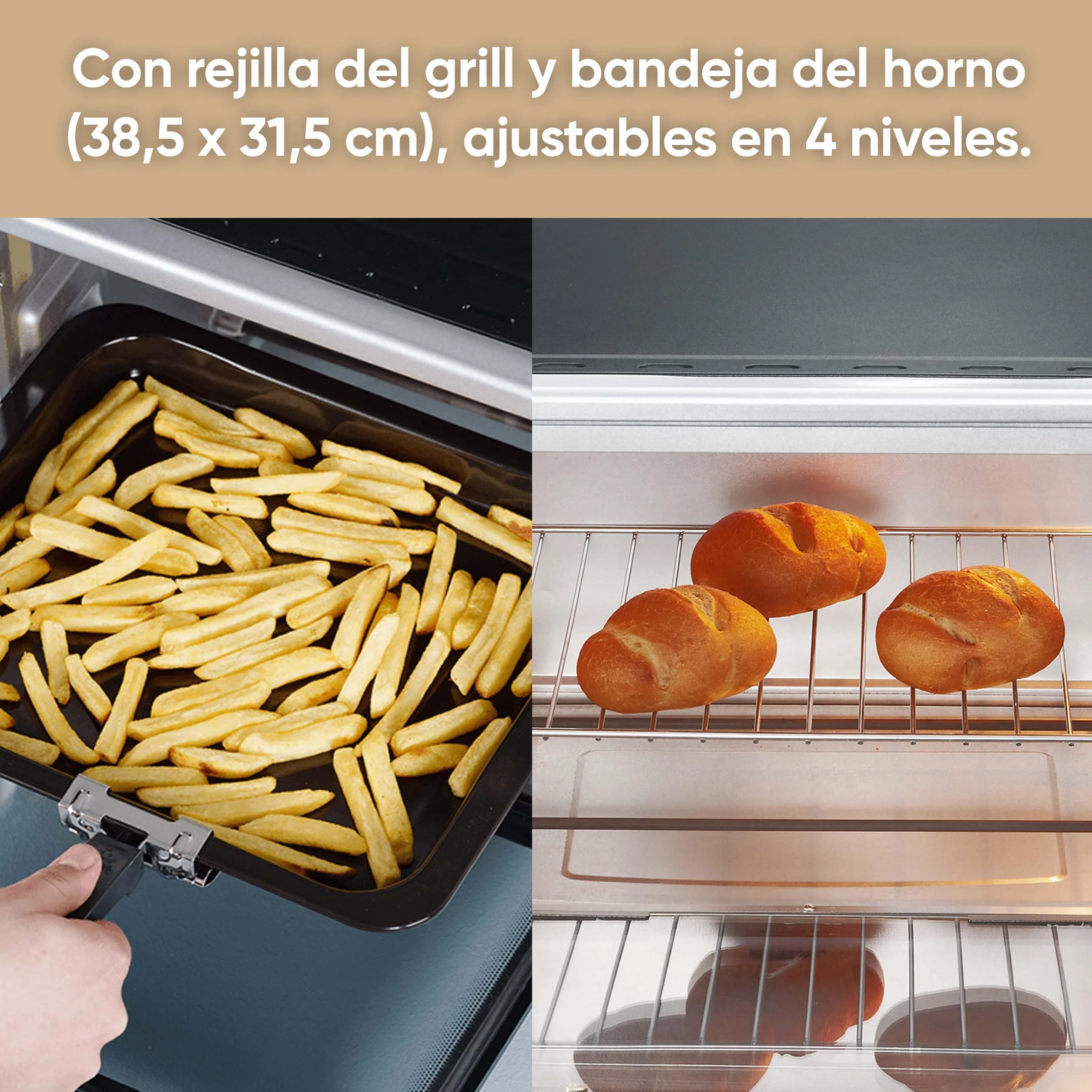 SEVERIN Horno tostador con función de convección, mini horno tostador con grill y bandeja, horno pequeño con piedra para pizza y asador giratorio, 1800 W, 42 L, negro, TO 2058