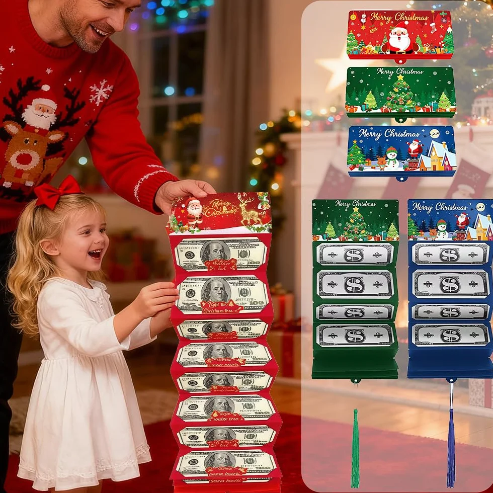 3 unidades de regalos de dinero de Navidad, dinero de Navidad con 10 compartimentos, regalo de dinero, tarjetas de Navidad, soporte para dinero en efectivo, adecuado para familiares y amigos