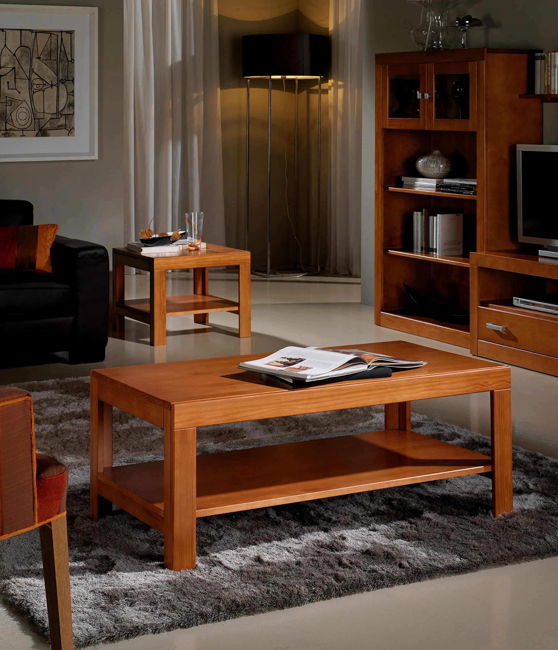 Alacena de Dos Puertas Realizada en Madera de Pino Maciza Color Cerezo Claro Serie Kalpe Medidas (187x91x42) cm (AltoXAnchoXFondo) Robusta y Duradera