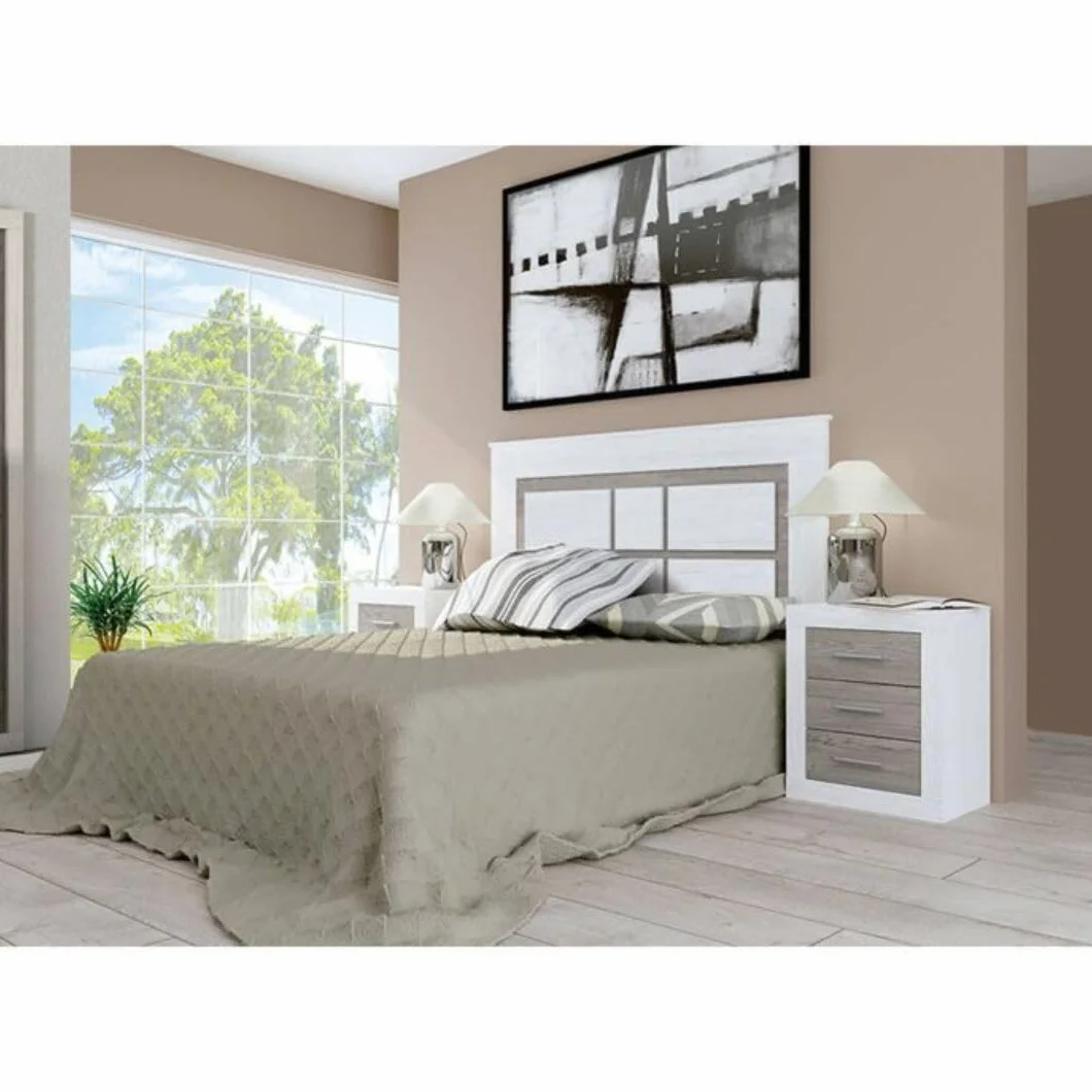 SHIITO Conjunto de Dormitorio con Cabecero y 2 Mesitas Lara Acabado EN Andersen Pino Gris