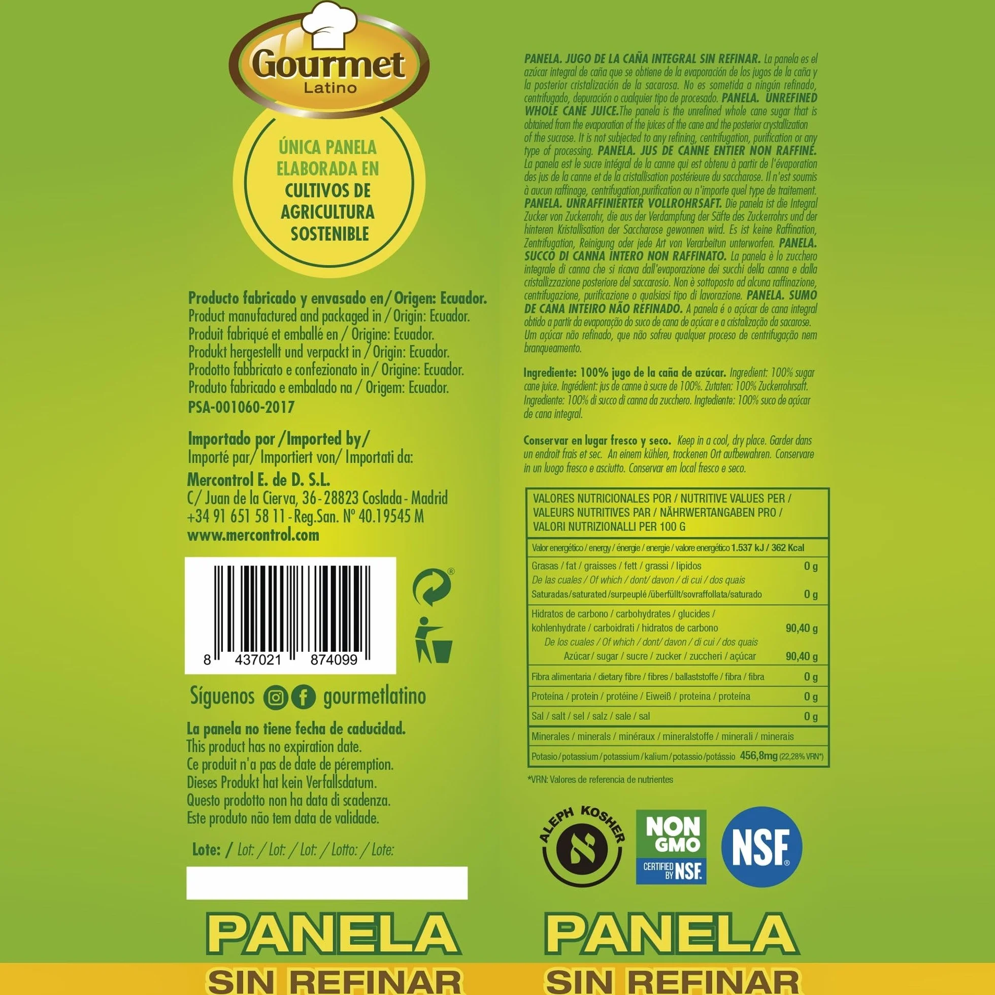 Panela Pulverizada 1 kg Rica en Vitaminas y Minerales Azúcar Integral de Caña Sin Refinar Gourmet Latino