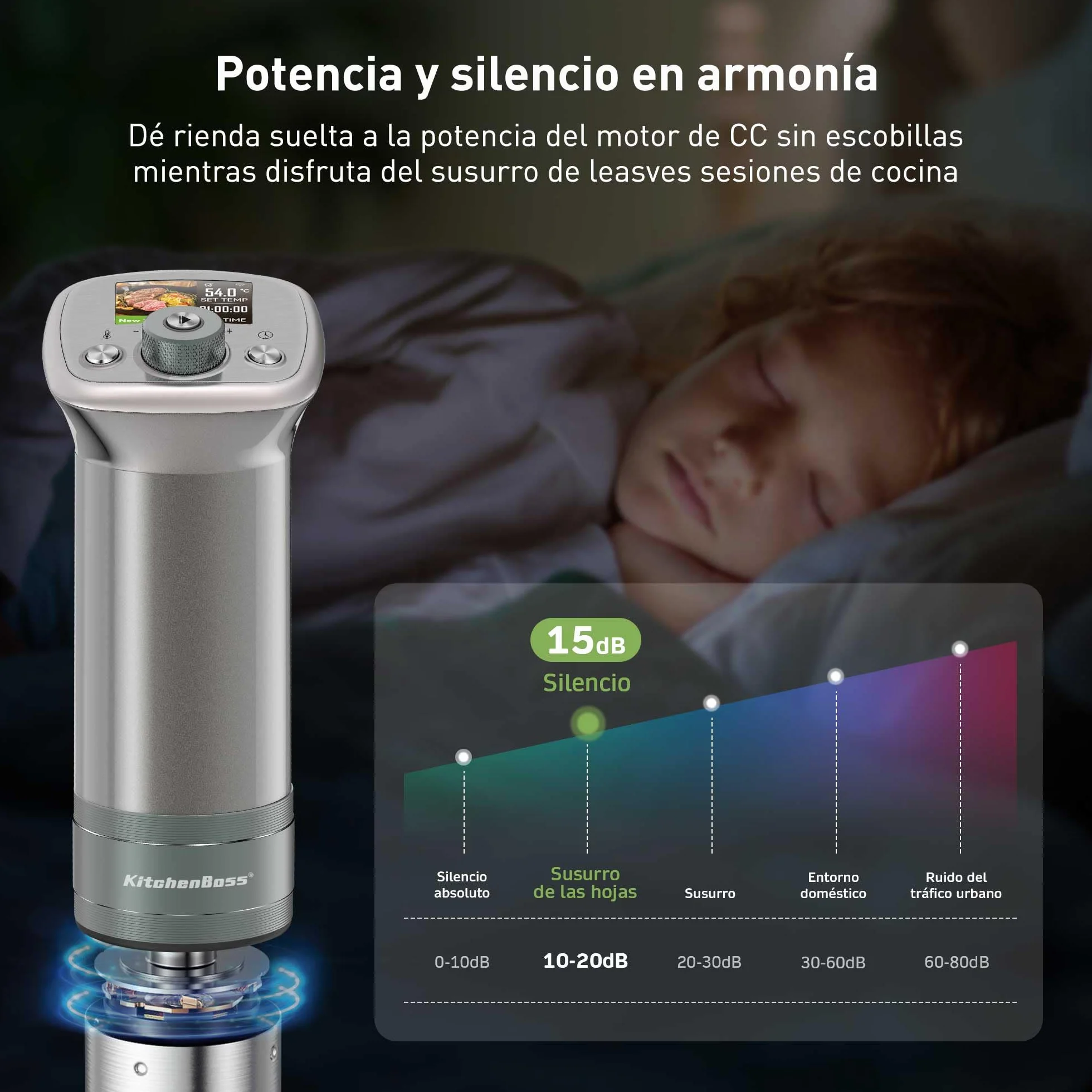 KitchenBoss Sous Vide Roner WIFI: Roner Cocina Baja Temperatura,Inmersión a Prueba de Agua IPX7 Circuladores Control de APP y Temperatura de Precisión TFT táctil Muy tranquilo 40℃-90℃ 1100W