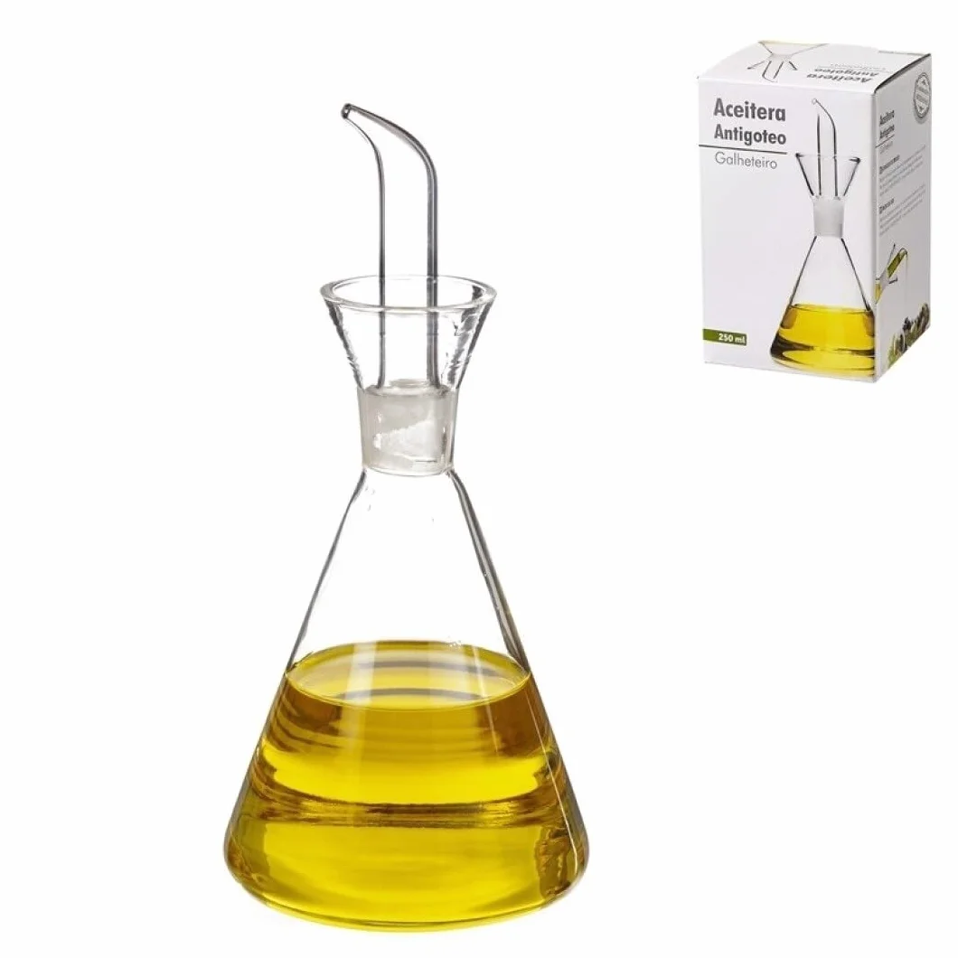 Aceitera Antigoteo de Cristal para Mesa Cocina con Servicio de 125 CC, 250 CC, 500 CC, 750 CC, 1000 CC a Escoger (250 ml)