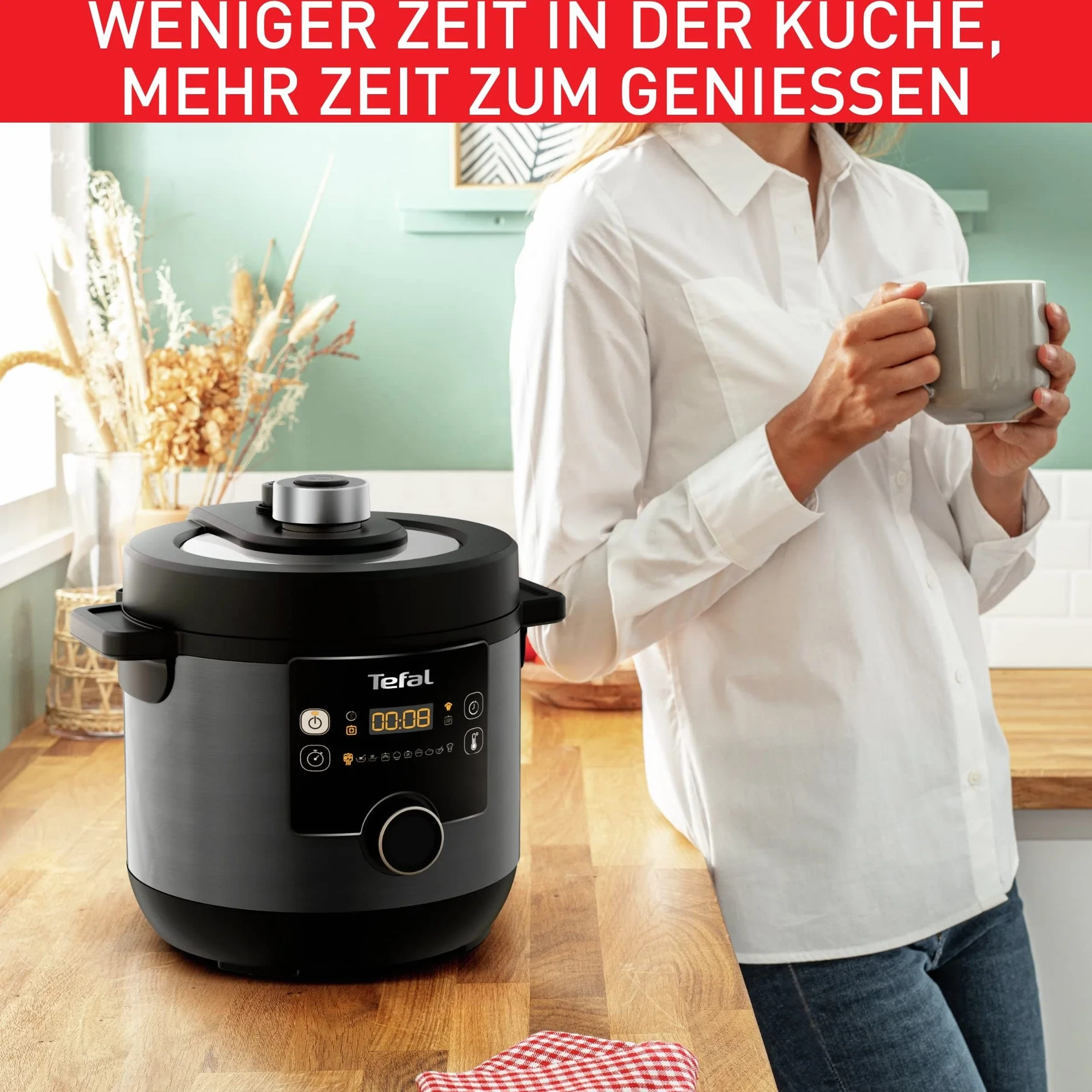 Tefal CY7788 Turbo Cuisine & Fry Multicooker, olla a presión y freidora de aire caliente, 14 programas de cocción, tapa extra crujiente, versátil, 7,6 L