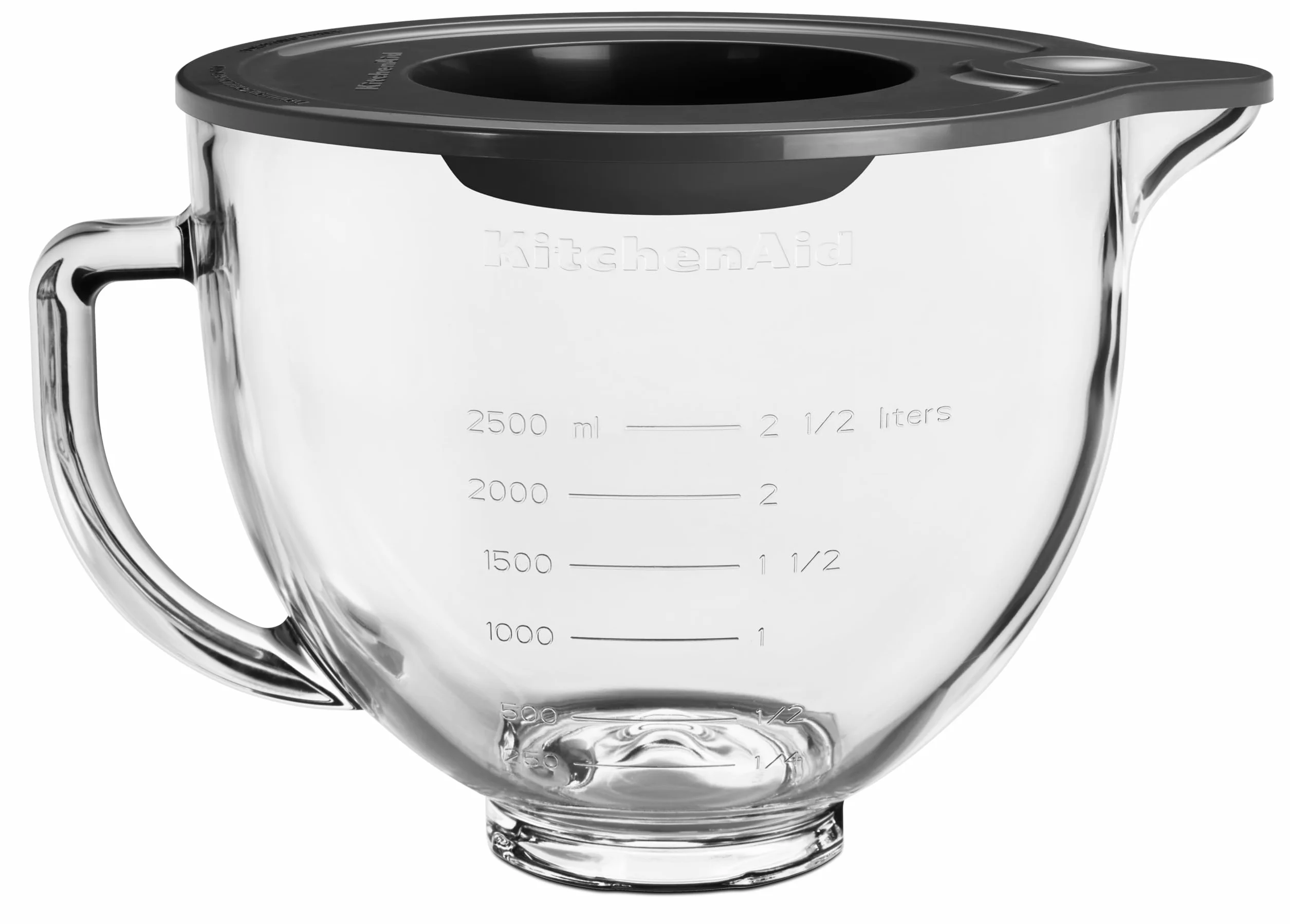 KitchenAid Bol de Vidrio 4.7L con Pico Vertedor, Asa y Tapa de Silicona, Apto para Microondas, Congelador y Lavavajillas, Compatible con Batidoras 4.3L y 4.7L